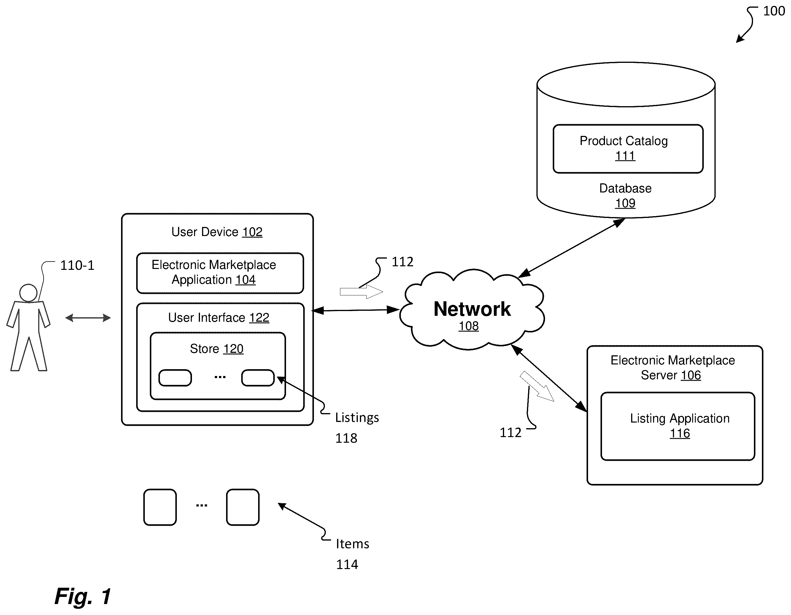 Patent US12417487 — Systems, method, and computer storage medium for creating listing for items for sale in an electronic marketplace based on video analysis — Figure 1