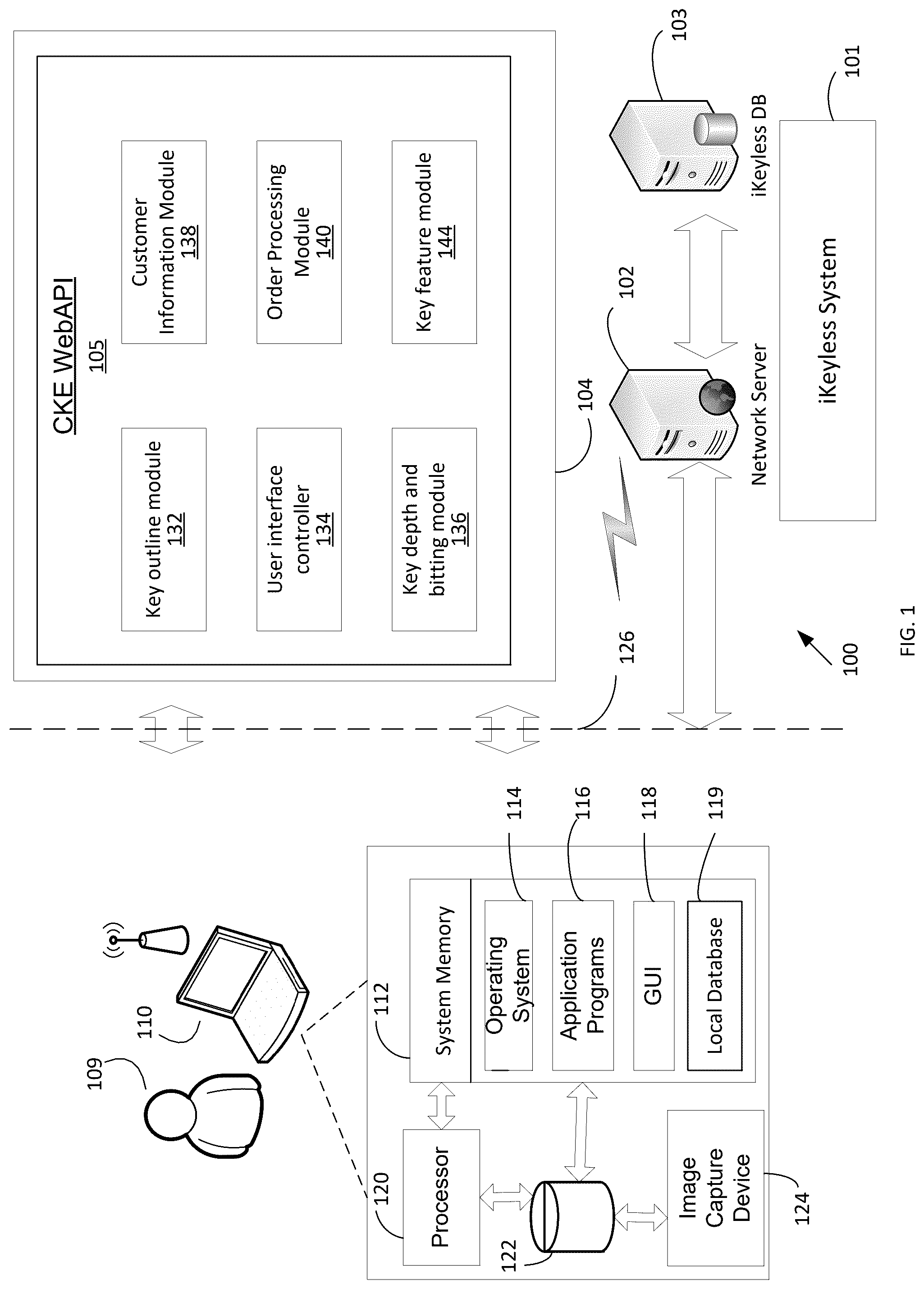 Patent US12417529 — Systems and methods for creating replacement vehicle keys and for automated delivery of key products — Figure 1