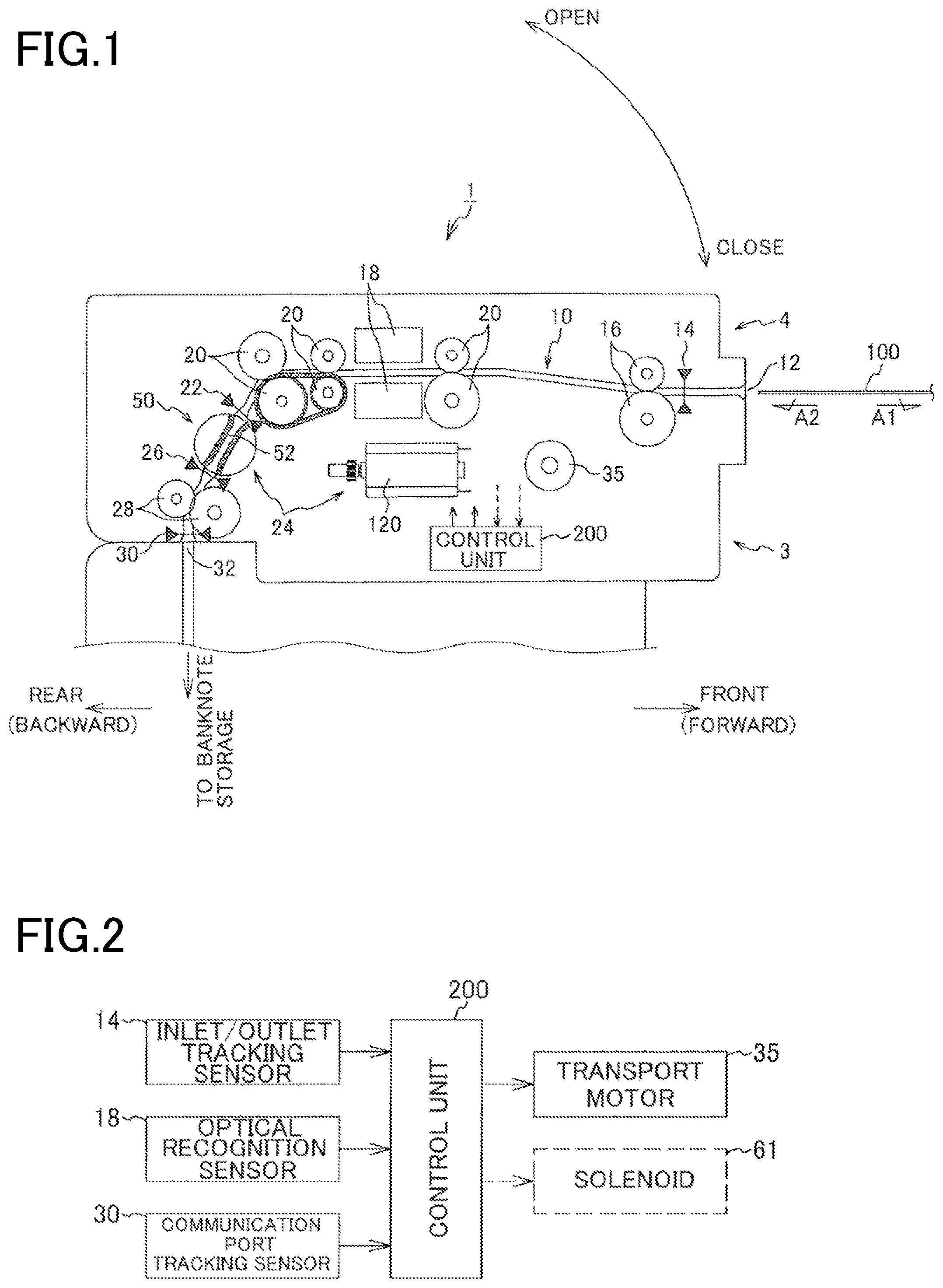Patent US12417667 — Paper sheet transport device and paper sheet handling device — Figure 1