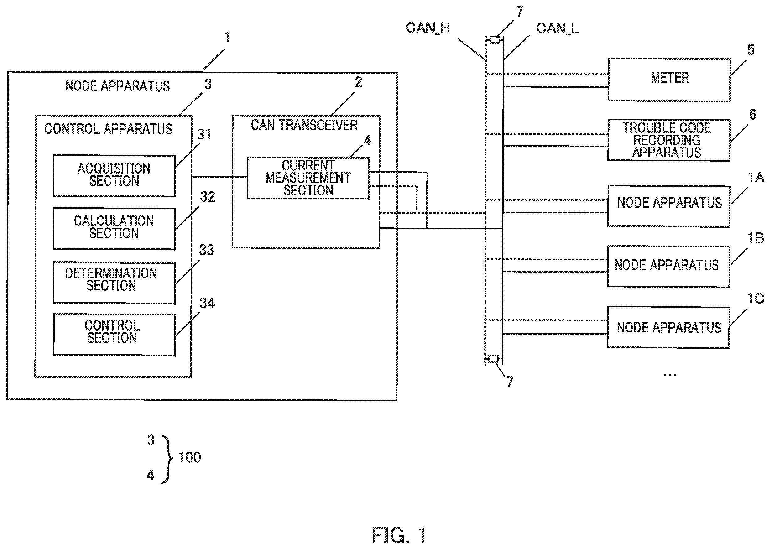 Patent US12417691 Figure 1 – Ground short failure detection device and node device