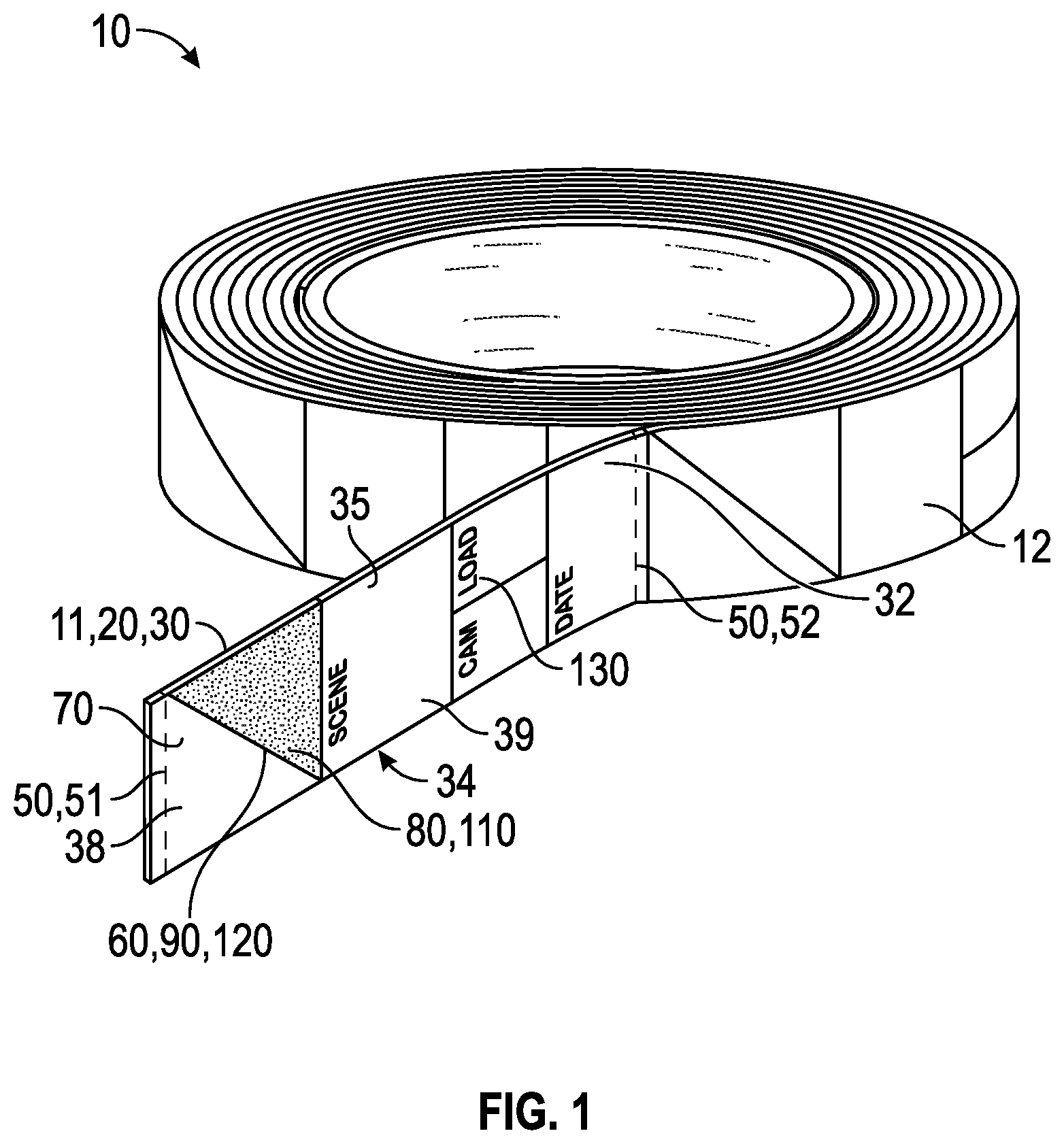 Patent US12417718 Figure 1 – Tape adhesive tag with tab system