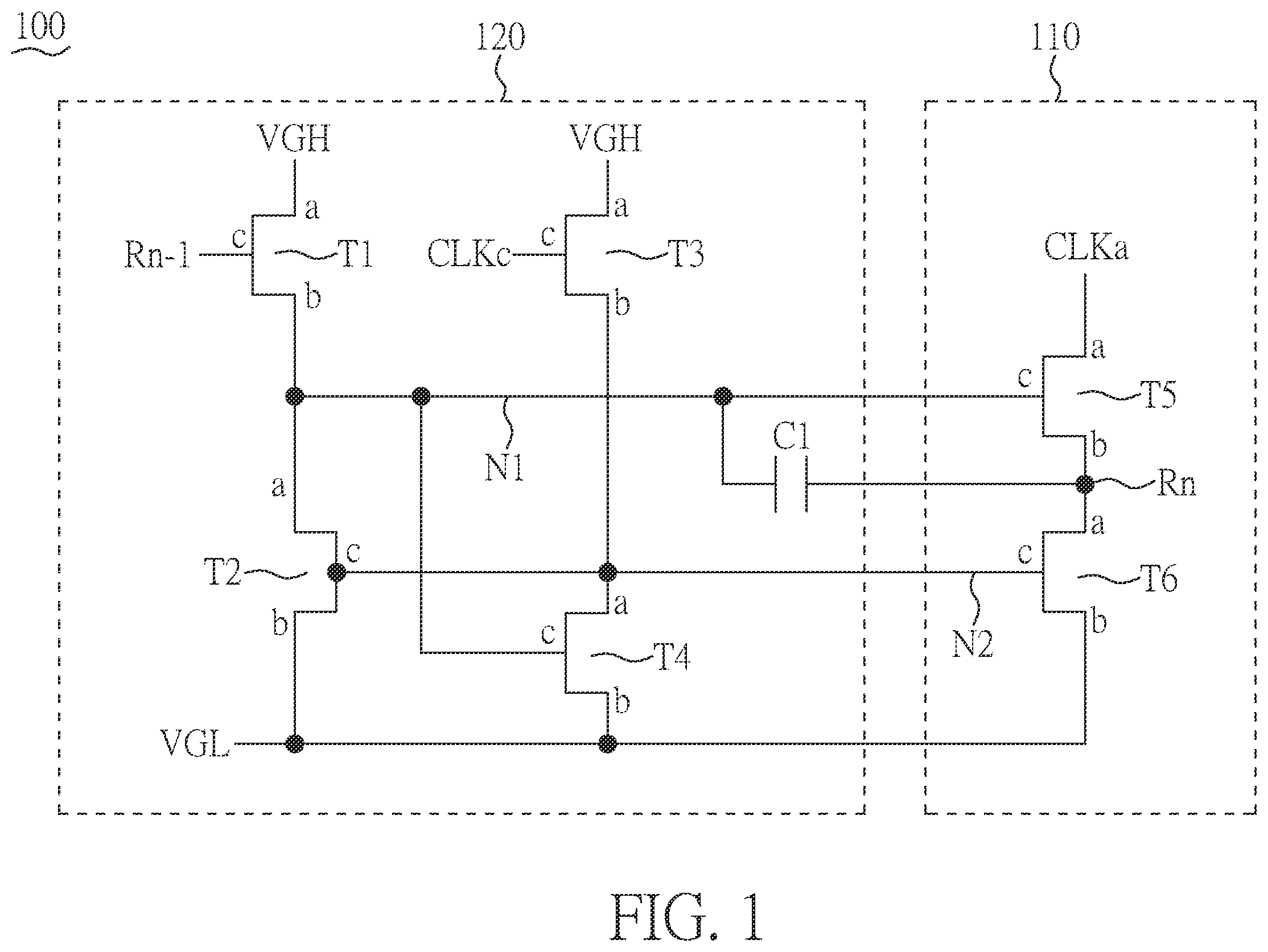 Patent US12417750 — Gate line driving circuit with top gate and bottom gate — Figure 1
