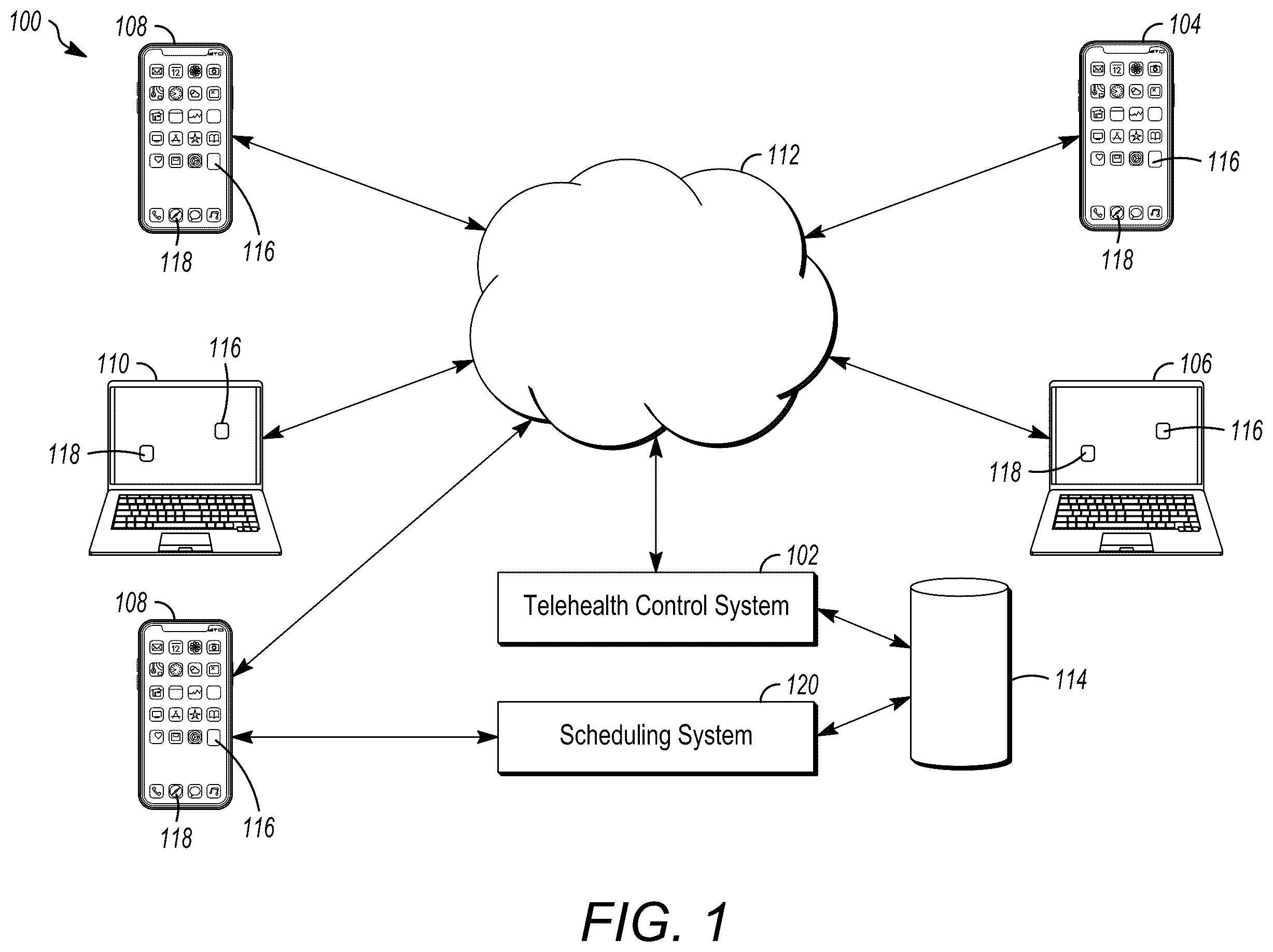 Patent US12417850 — Telehealth control system and method — Figure 1
