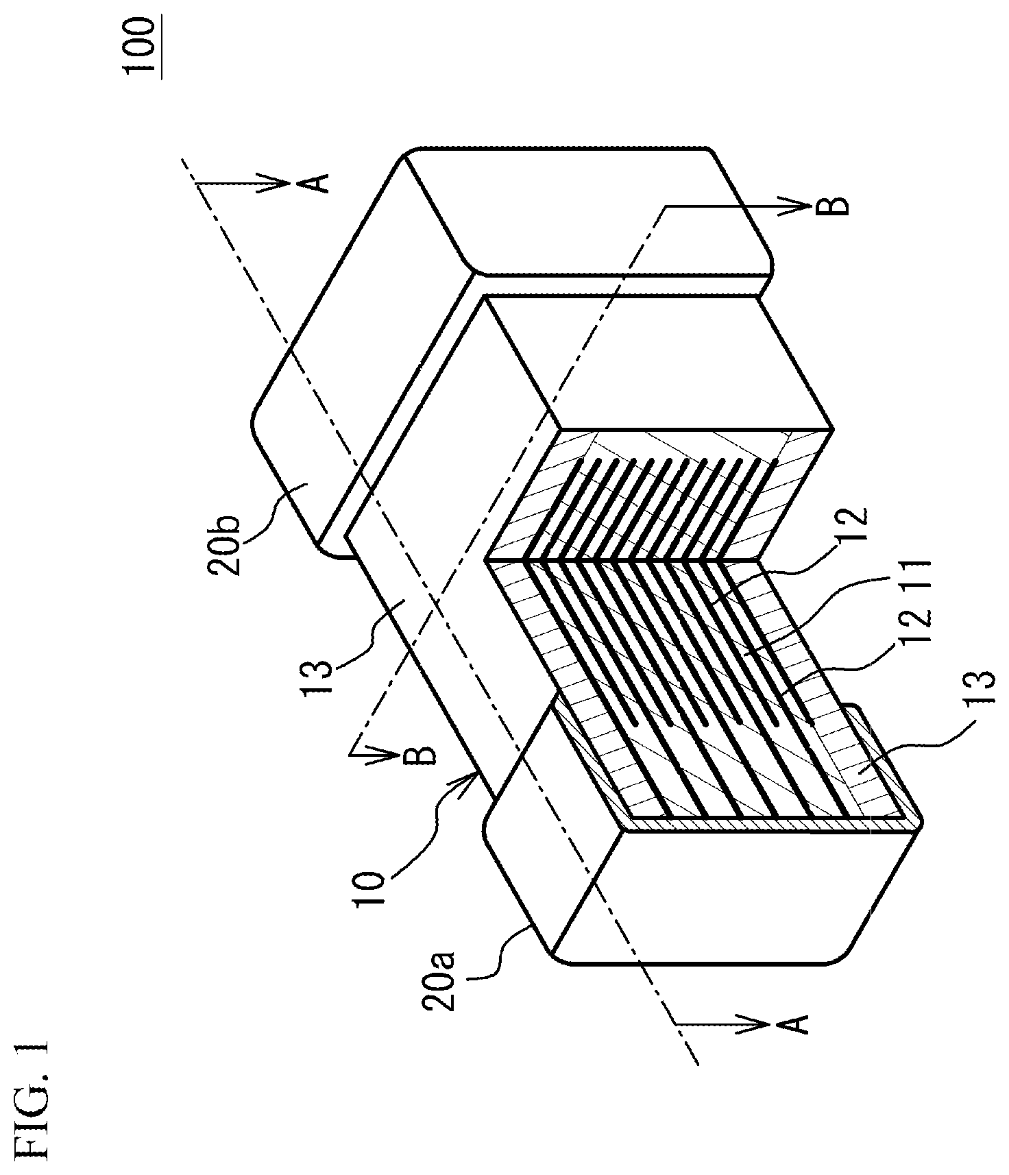 Patent US12417878 — Ceramic electronic device with multilayer chip having concentration peaks of metal elements between internal electrode layers and dielectric layers, and manufacturing method of same — Figure 1