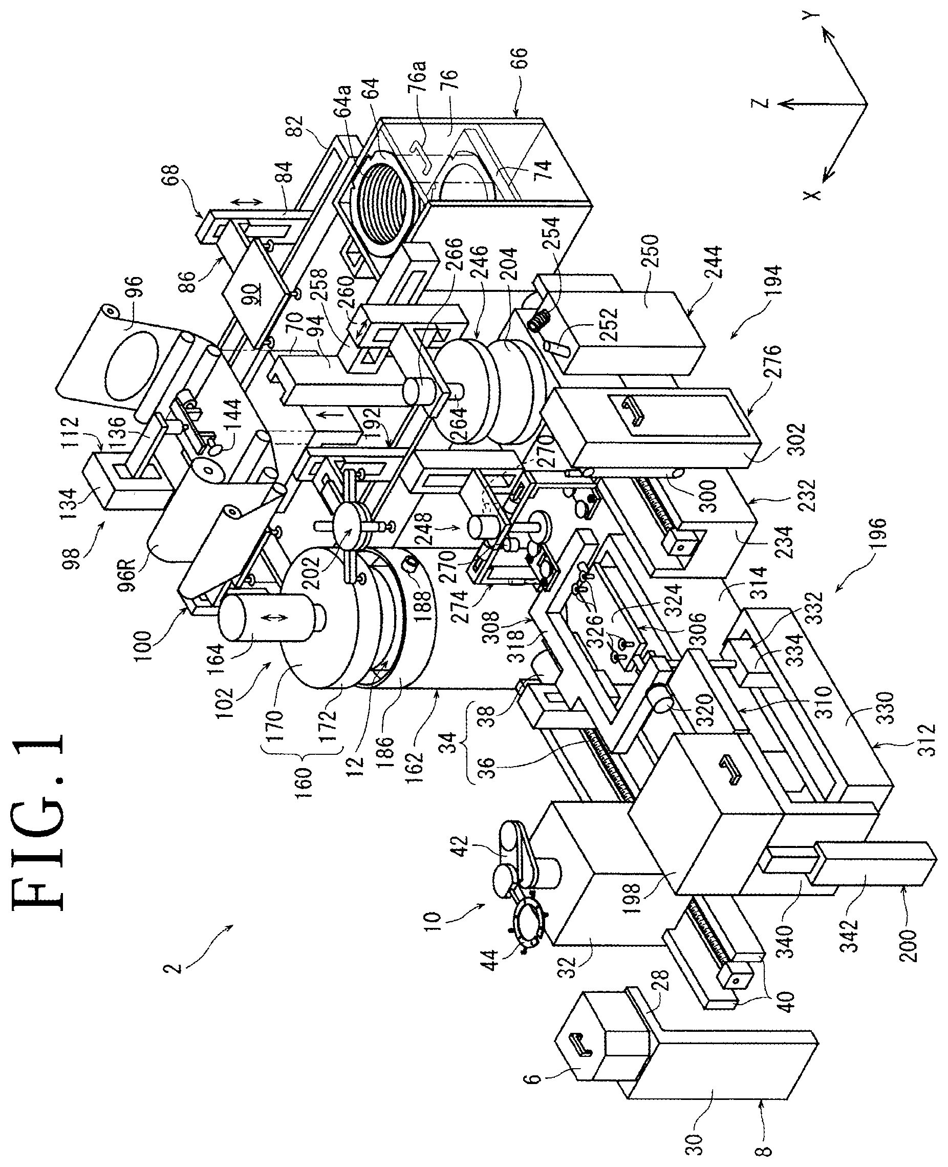 Patent US12417938 — Processing apparatus for integrating a semiconductor wafer and an annular frame through a tape — Figure 1