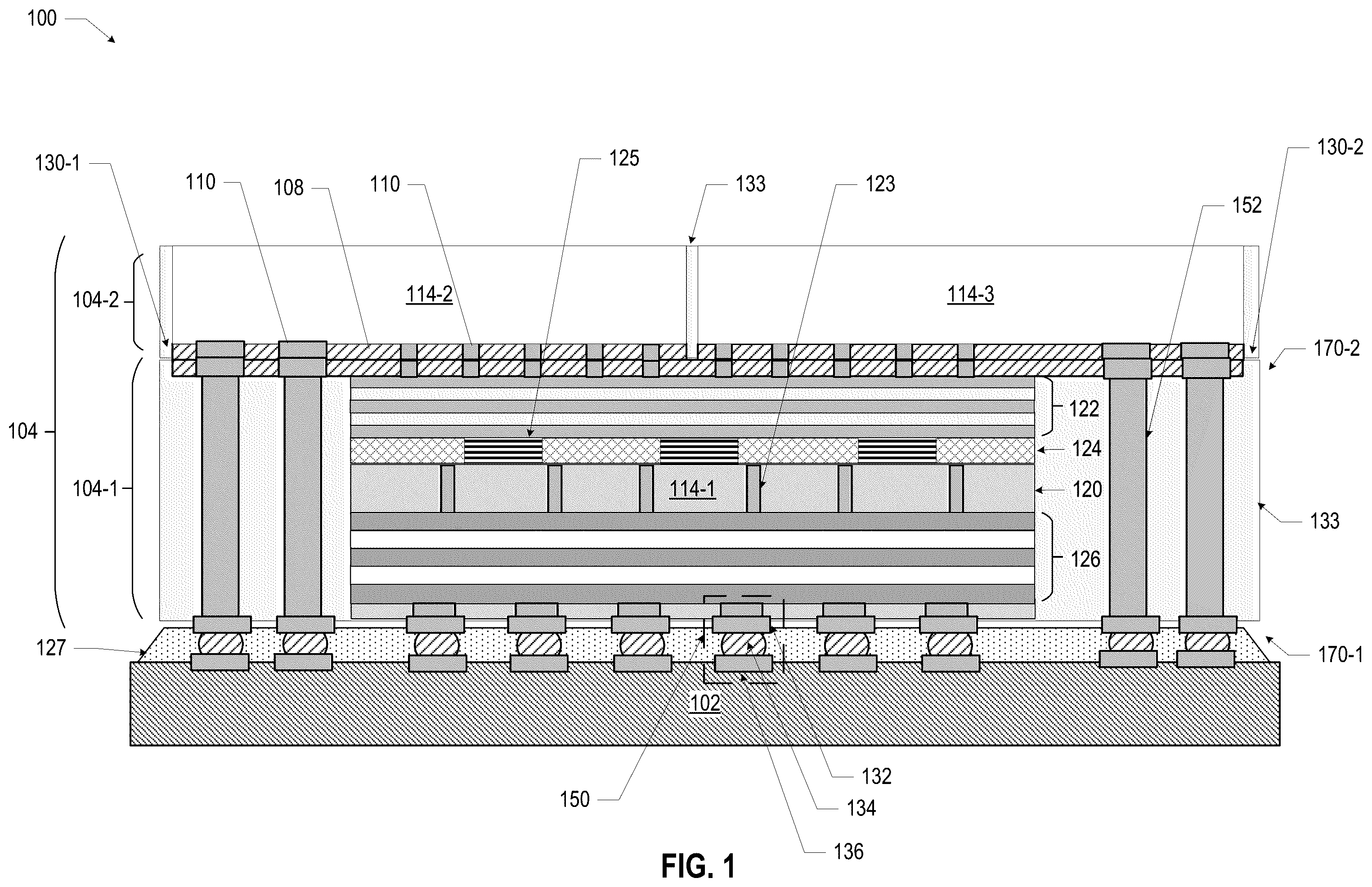 Patent US12417978 — Microelectronic assemblies having backside die-to-package interconnects — Figure 1