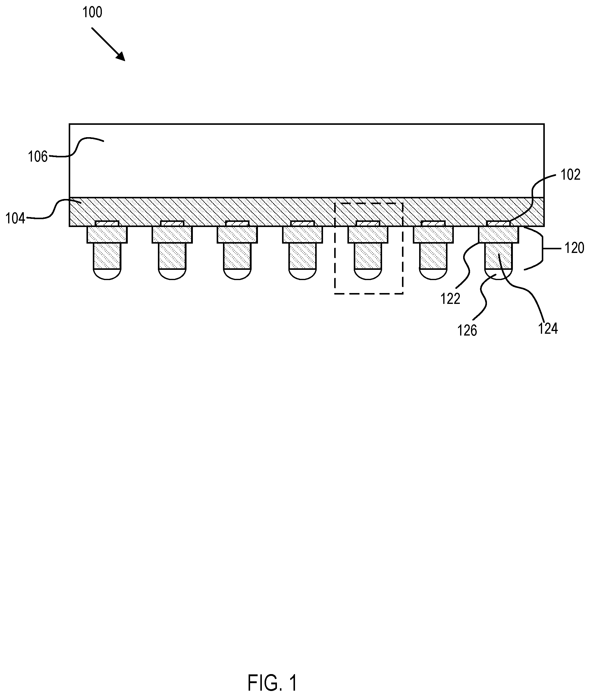 Patent US12417994 — Semiconductor chip having stepped conductive pillars — Figure 1