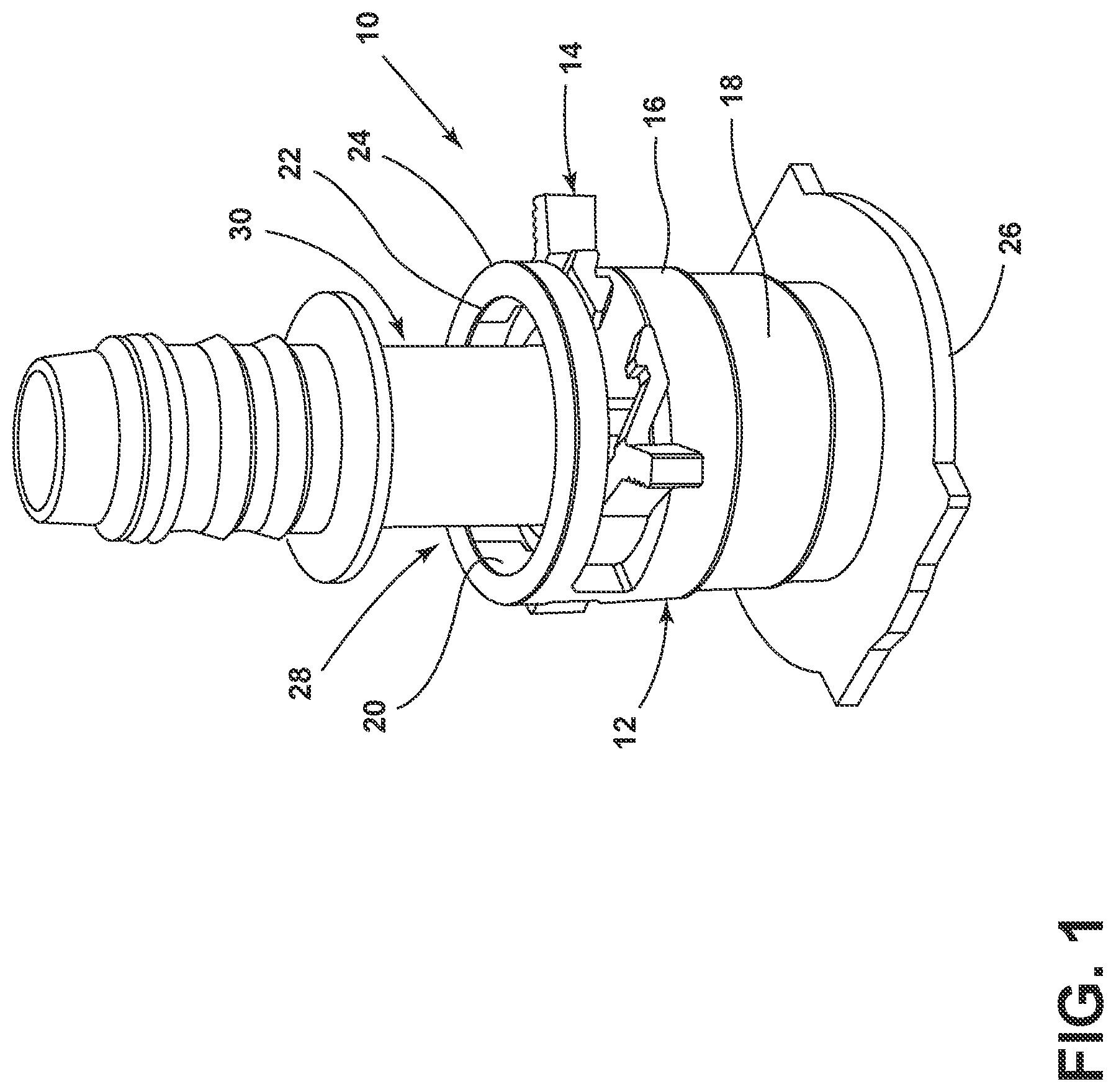 Patent US12422072 — Quick-connect clip assembly for an evaporative emissions canister port — Figure 1
