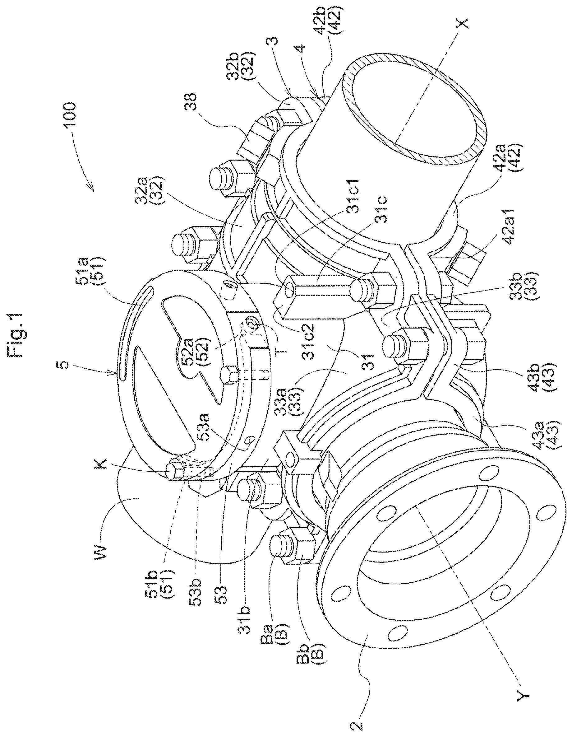 Patent US12422081 — Branch pipe forming apparatus, lid doubling as valve element, branch pipe forming apparatus with lid doubling as valve element, and branch pipe formation method — Figure 1