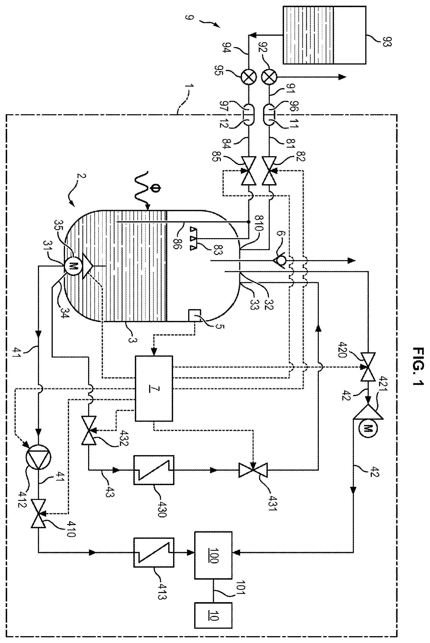 Patent US12422103 Figure 1 – Device for regulating the pressure of an aircraft cryogenic fuel tank