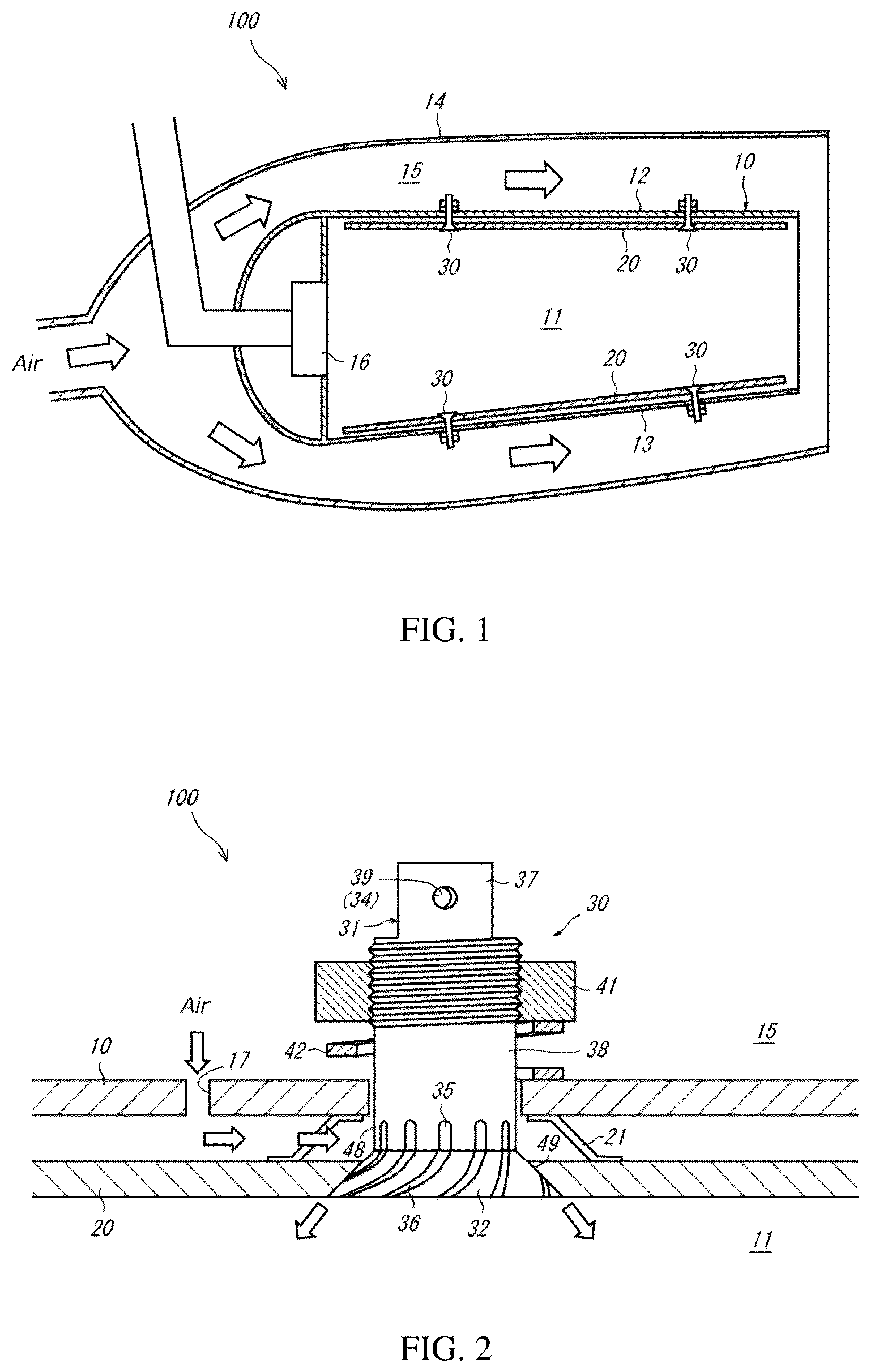 Patent US12422141 Figure 1 – Combustor of gas turbine including a fixture that attaches a liner to an outer wall having a cooling air passage