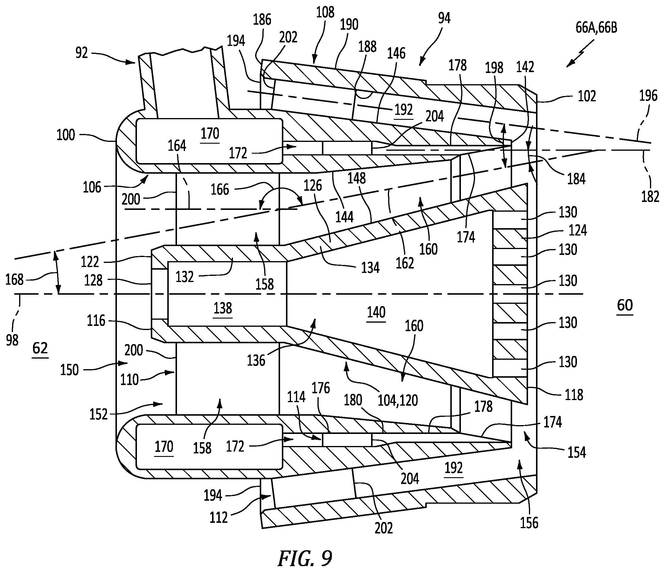 Patent US12422143 Figure 9 – Fuel-air mixer for turbine engine combustion section