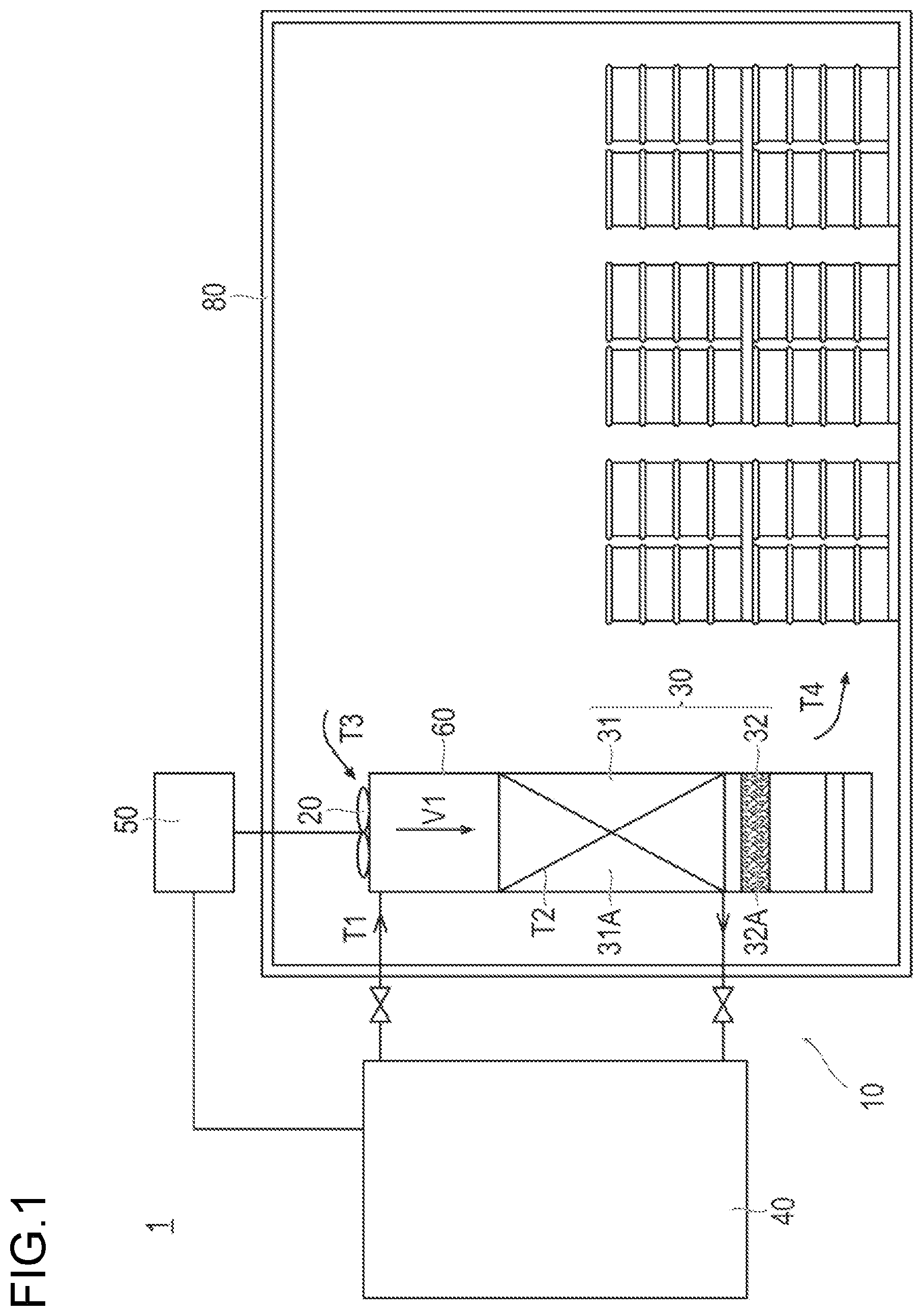 Patent US12422182 — Cooling device and cooling method including high humidity storage area and adjustable fan — Figure 1