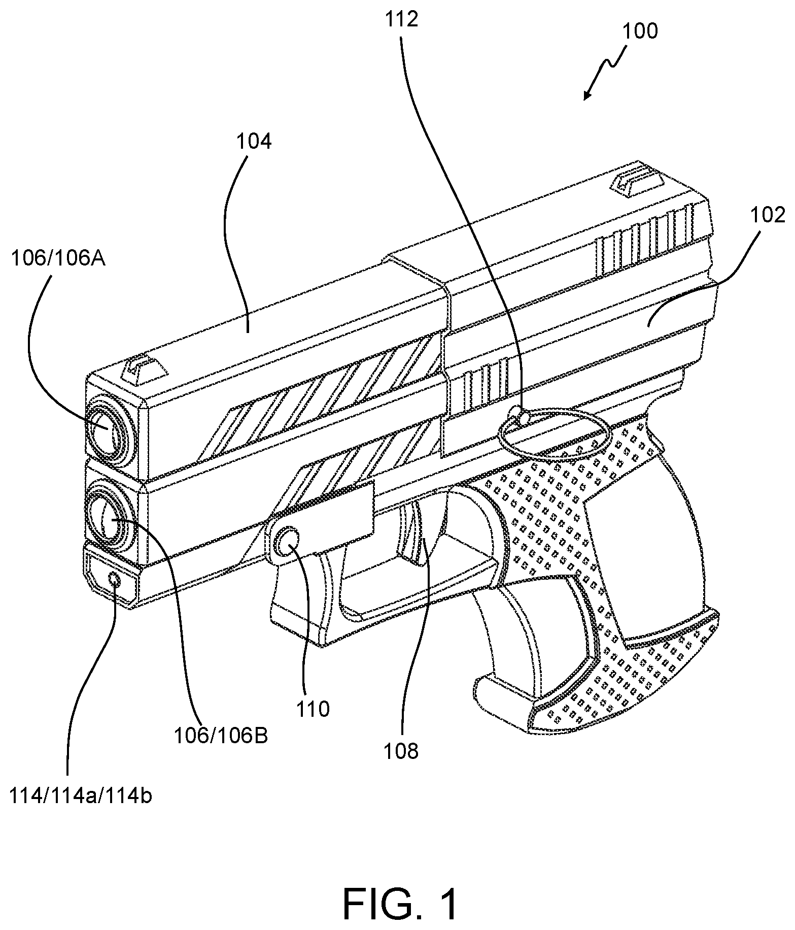 Patent US12422208 — Single-use firearm and personal defense system with electronically integrated tracking system — Figure 1