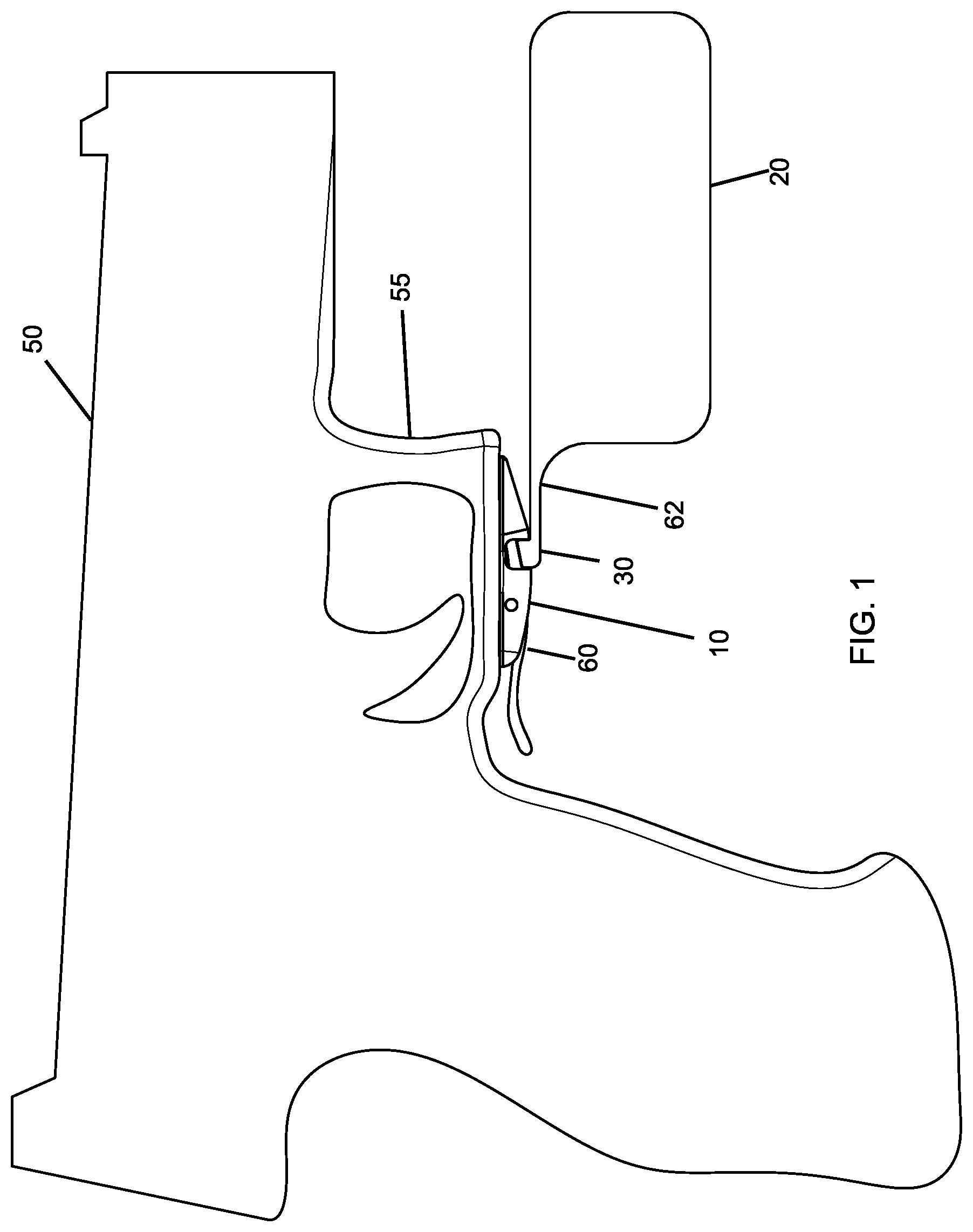 Patent US12422218 — On-board and holster side firearm retention — Figure 1