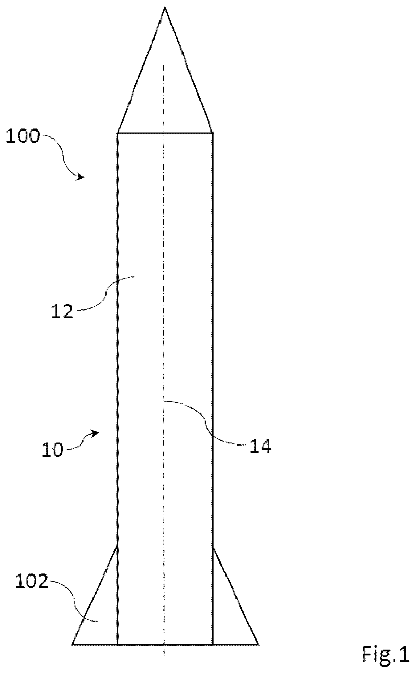 Patent US12422233 Figure 1 – Penetrator, use of a penetrator, projectile and cartridge ammunition