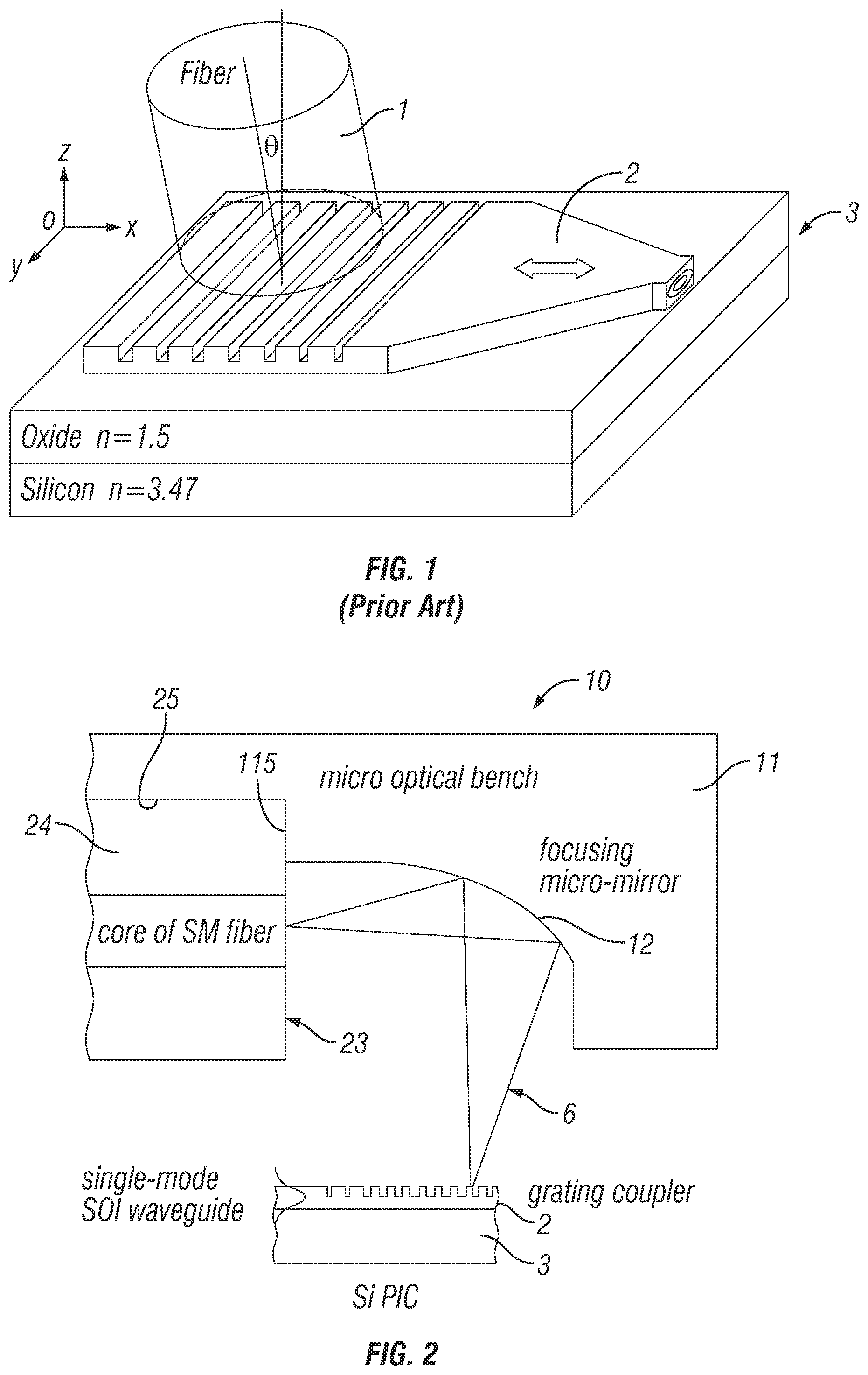 Patent US12422629 — Optical connection of optical fibers to grating couplers — Figure 1