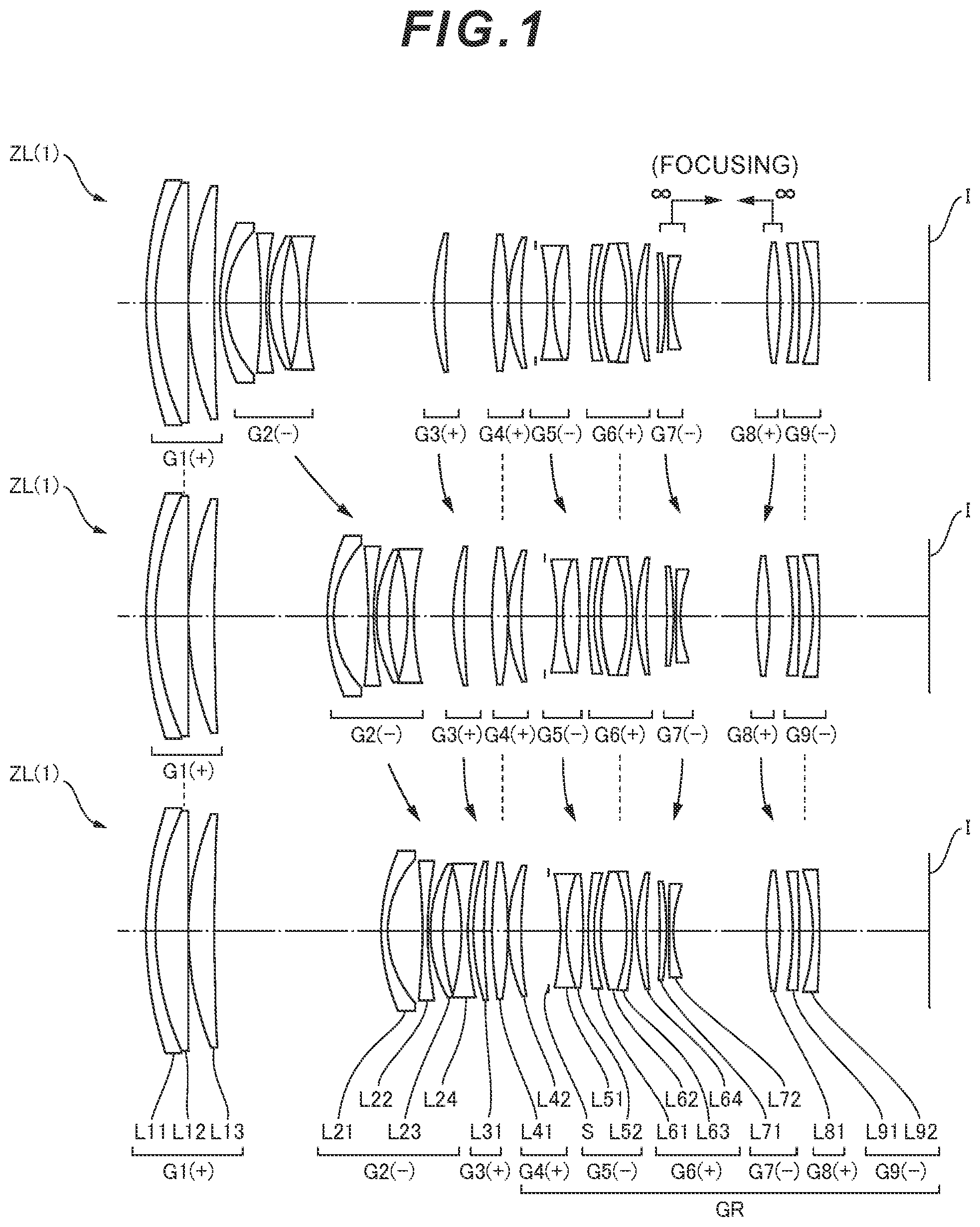 Patent US12422654 — Zoom optical system, optical device, and method for manufacturing zoom optical system — Figure 1