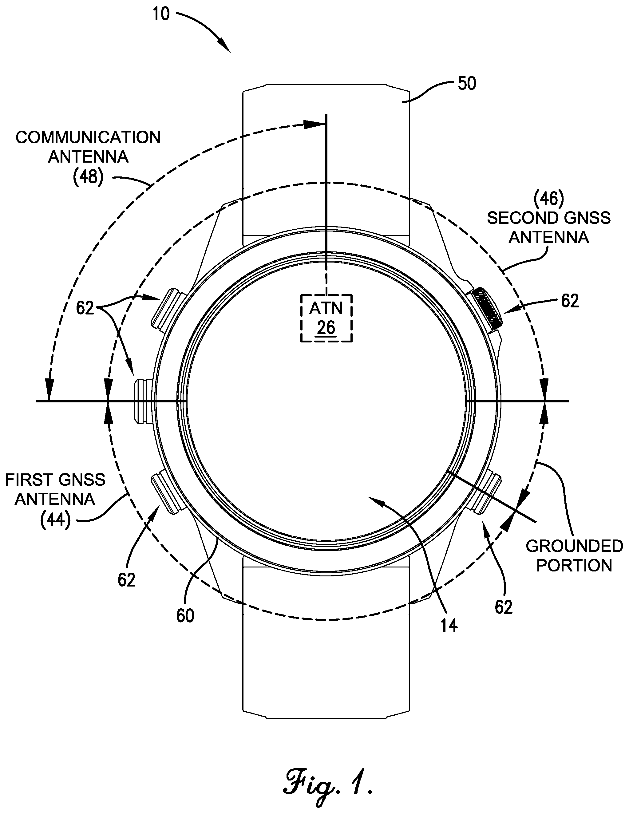Patent US12422787 — Conductive watch housing with slot antenna configuration — Figure 1