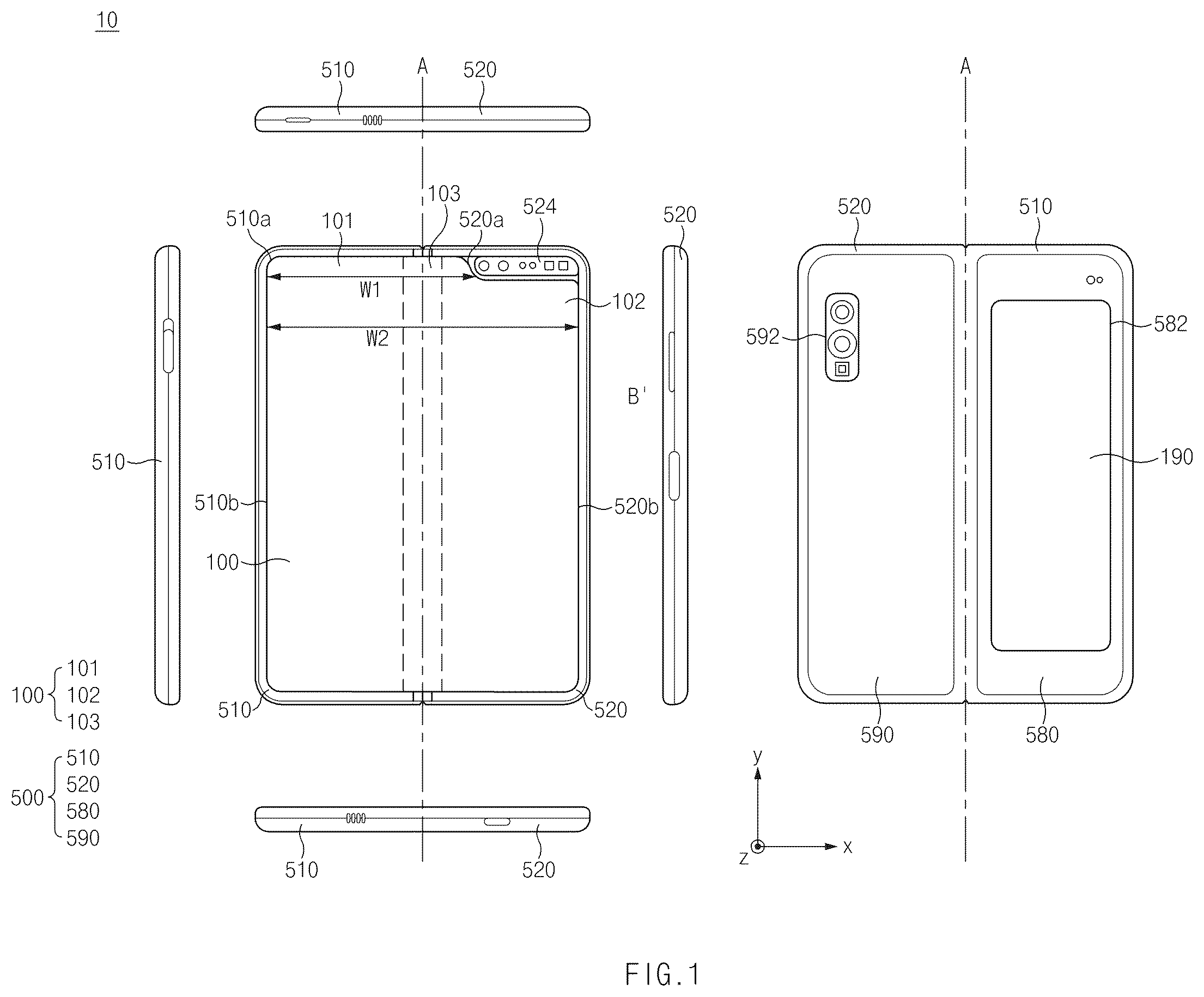 Patent US12422895 — Foldable electronic device comprising protection member — Figure 1