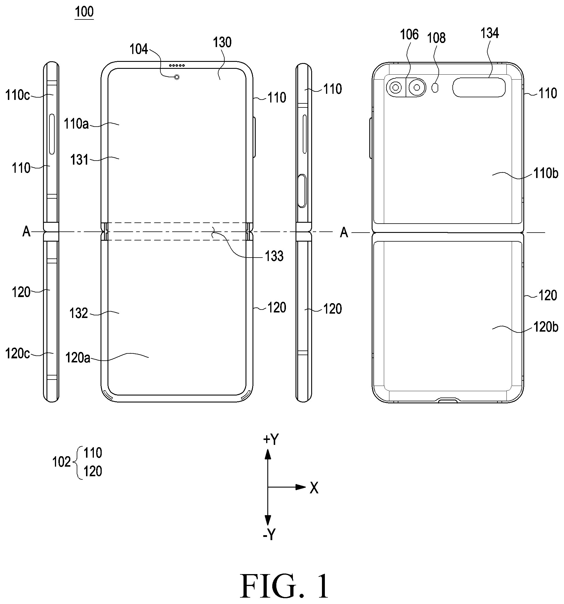 Patent US12422899 — Electronic device including hinge module — Figure 1