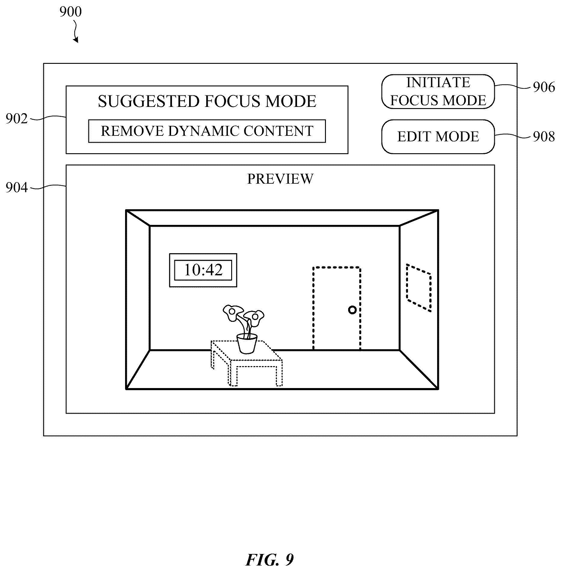 Patent US12422917 Figure 10 – Operating modes for reducing distraction in extended reality environments