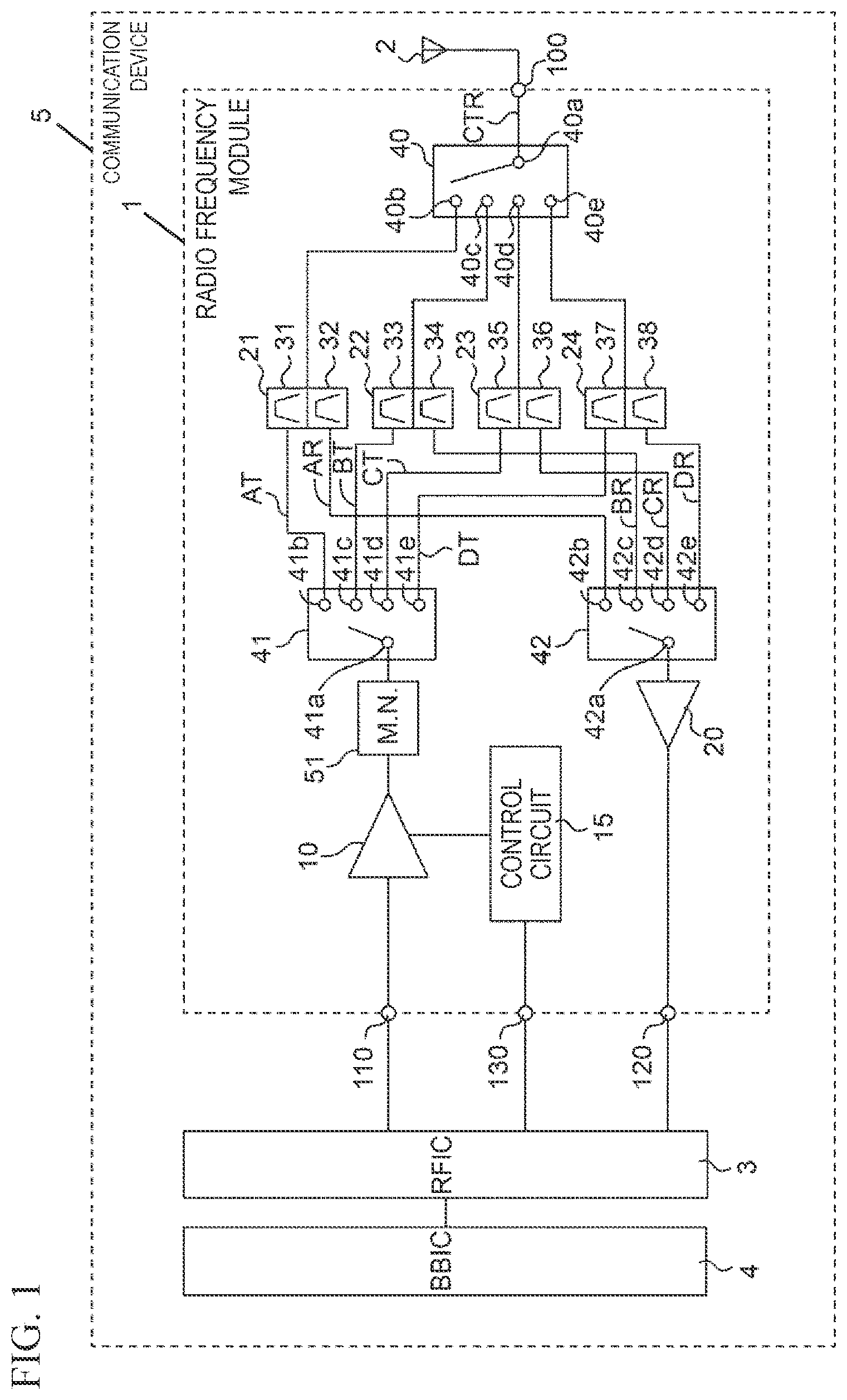 Patent US12426223 — Radio frequency module and communication device — Figure 1