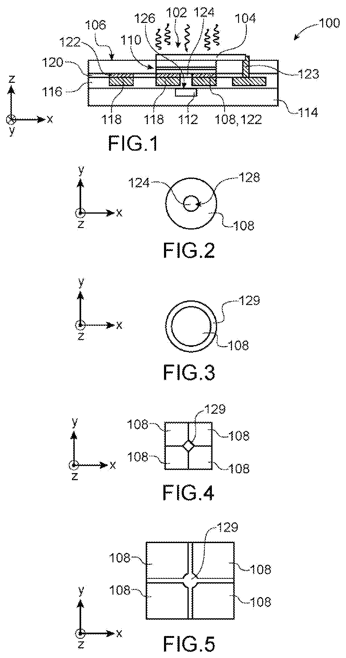 Patent US12426398 Figure 1 – Optoelectronic device with superimposed emissive and photodetector components