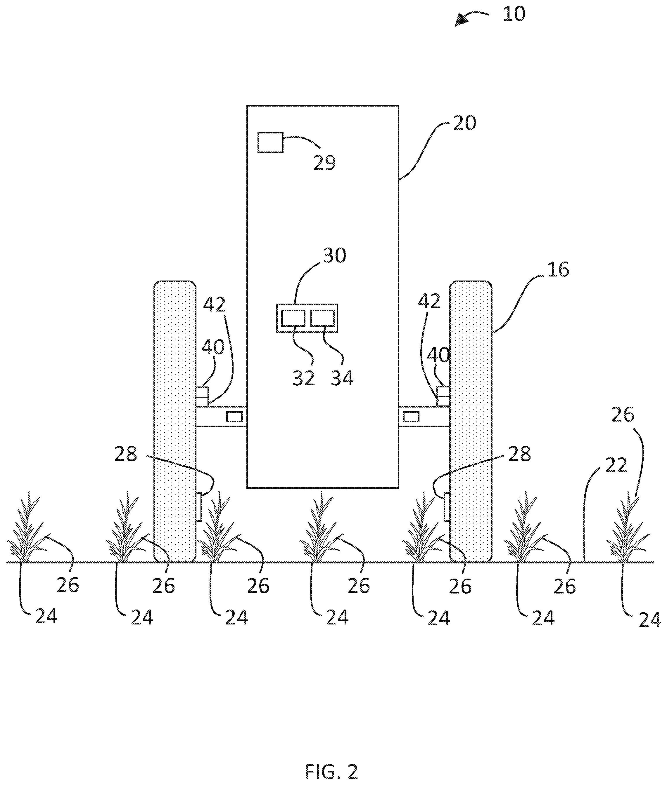 Patent US12426526 Figure 2 – Systems and methods for controlling a steer angle and steer angle state of a mitigation steering controller for an agricultural work vehicle