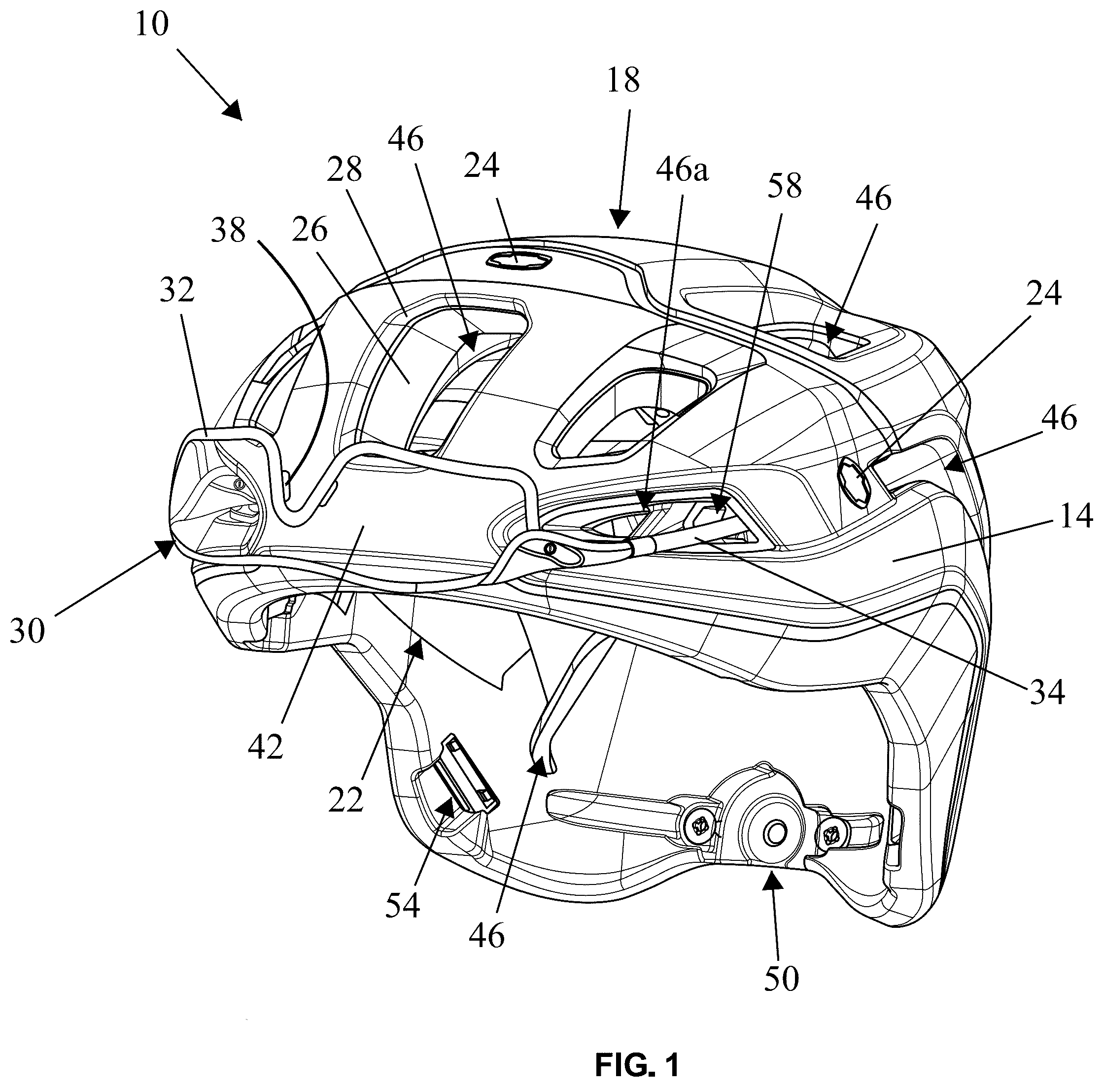 Patent US12426661 — Bicycle helmet with eyewear retention — Figure 1