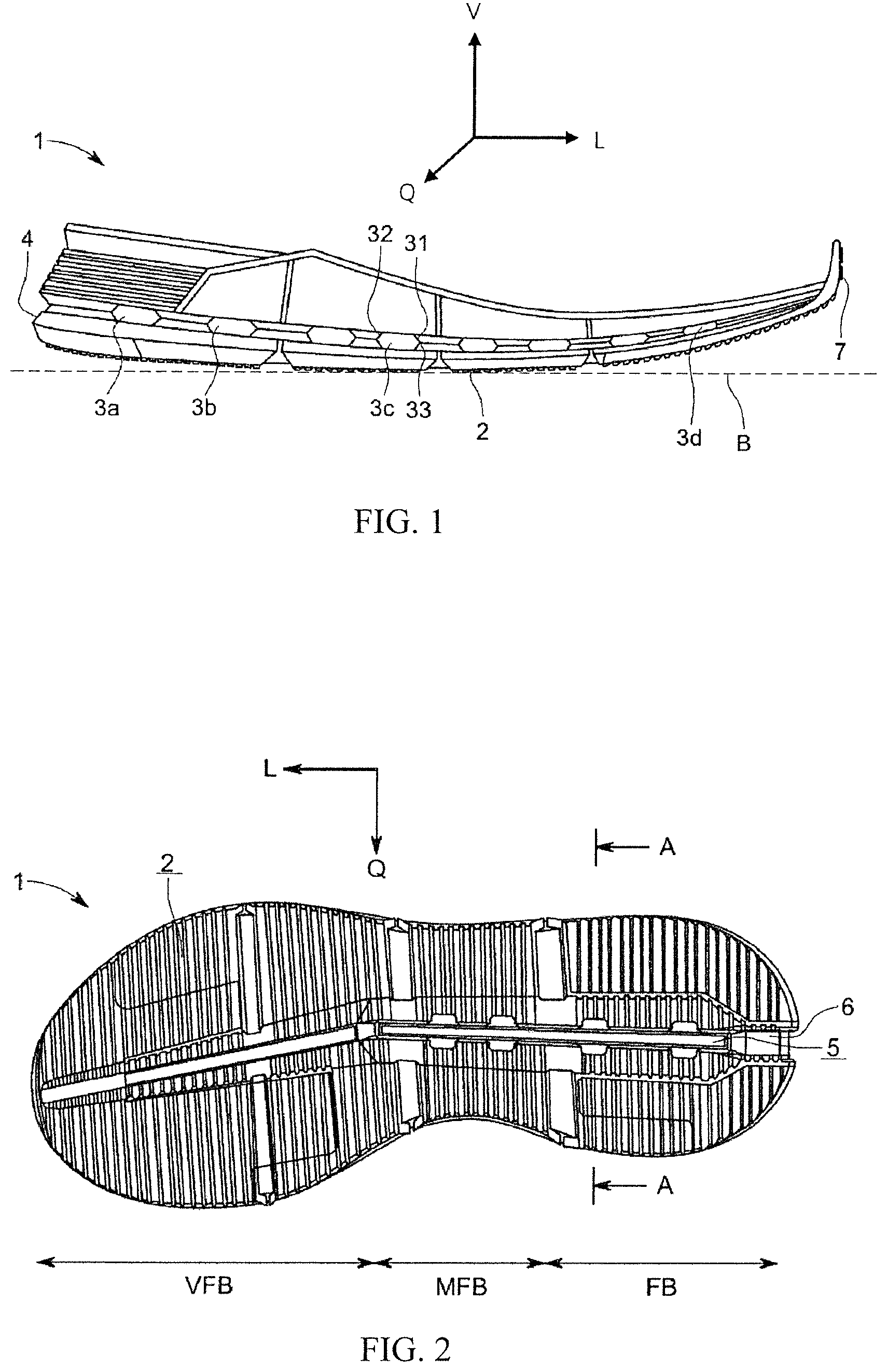 Patent US12426674 — Running shoe sole having channel damping — Figure 1