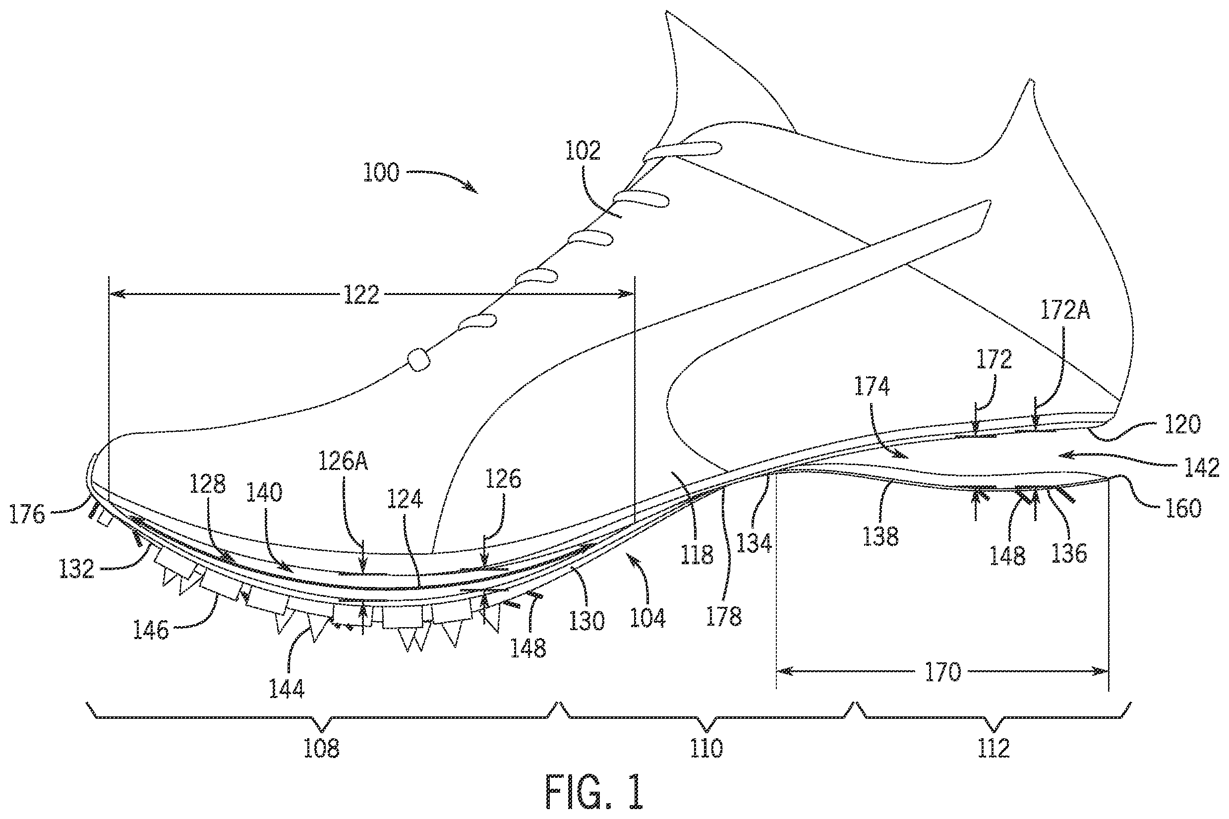 Patent US12426676 — Article of footwear having a sole plate — Figure 1