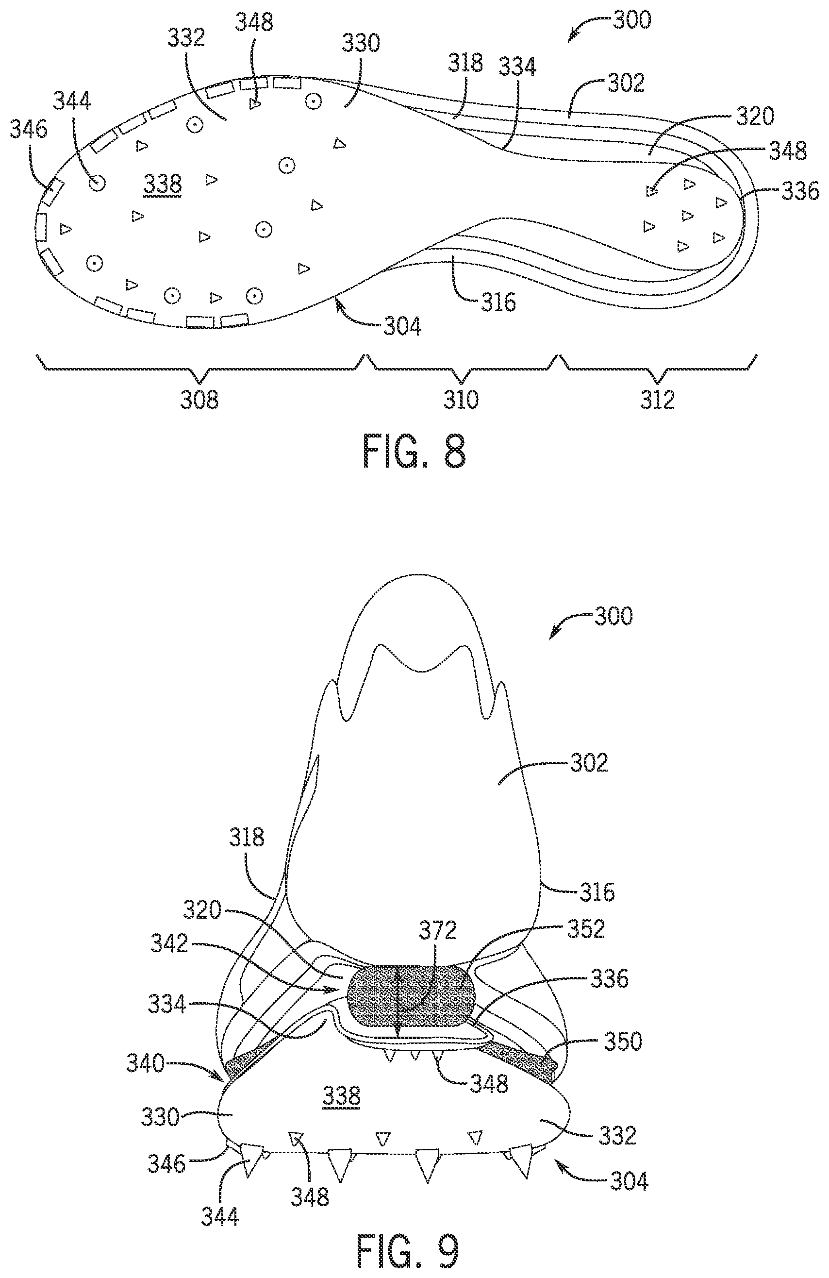 Patent US12426676 Figure 6 – Article of footwear having a sole plate