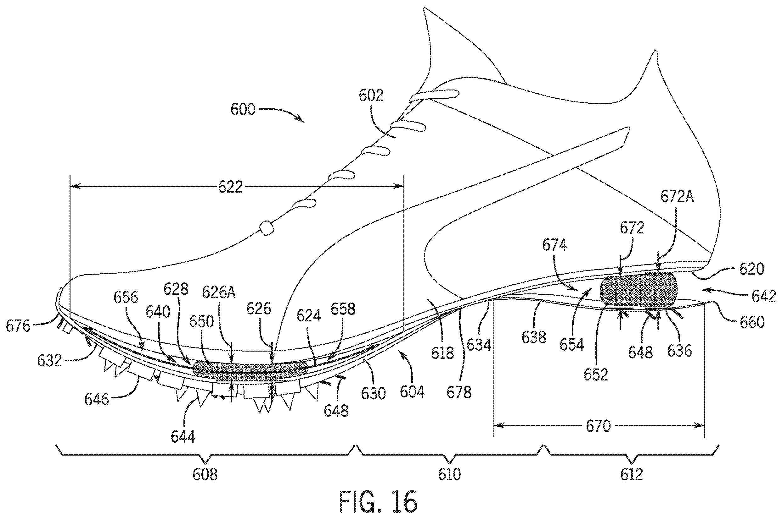 Patent US12426676 Figure 11 – Article of footwear having a sole plate