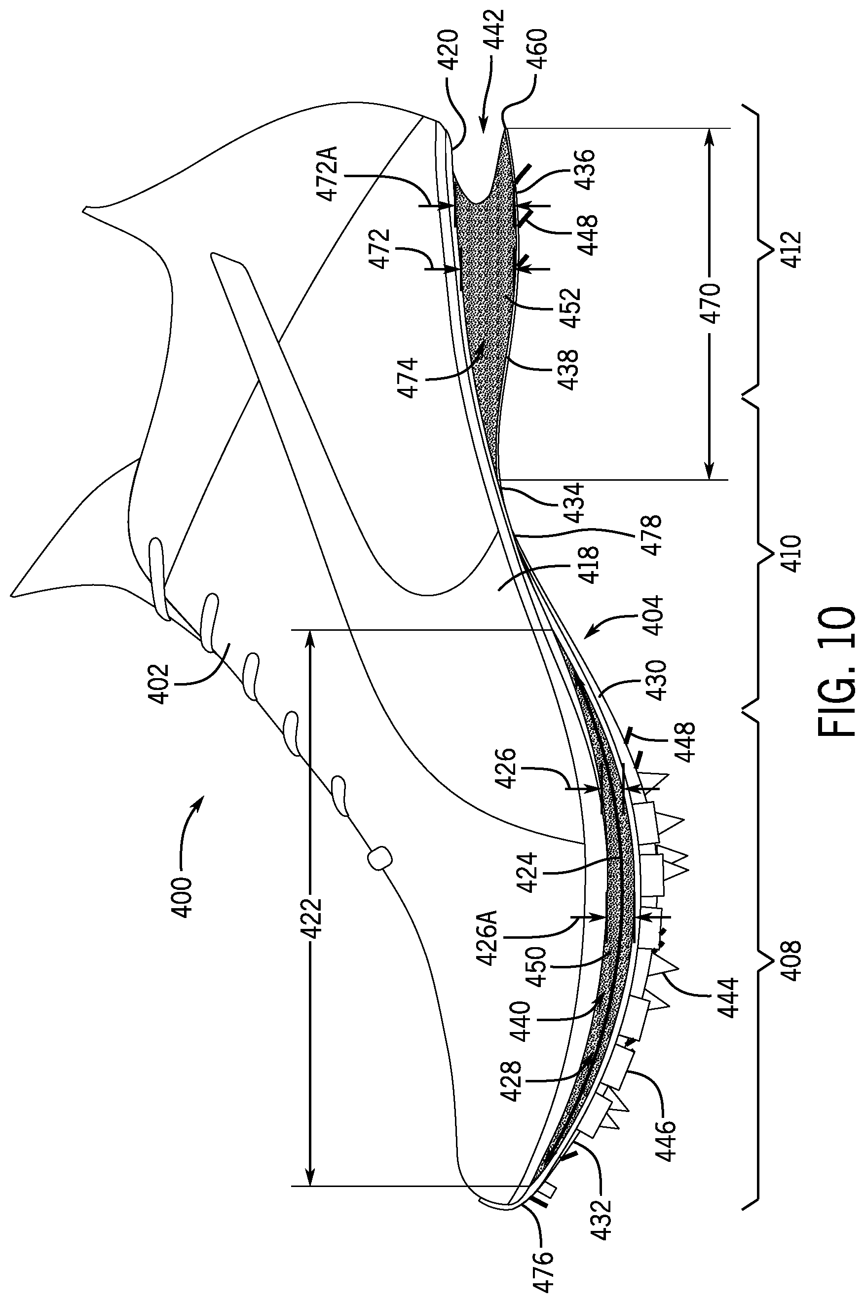 Patent US12426678 Figure 7 – Article of footwear having a sole plate