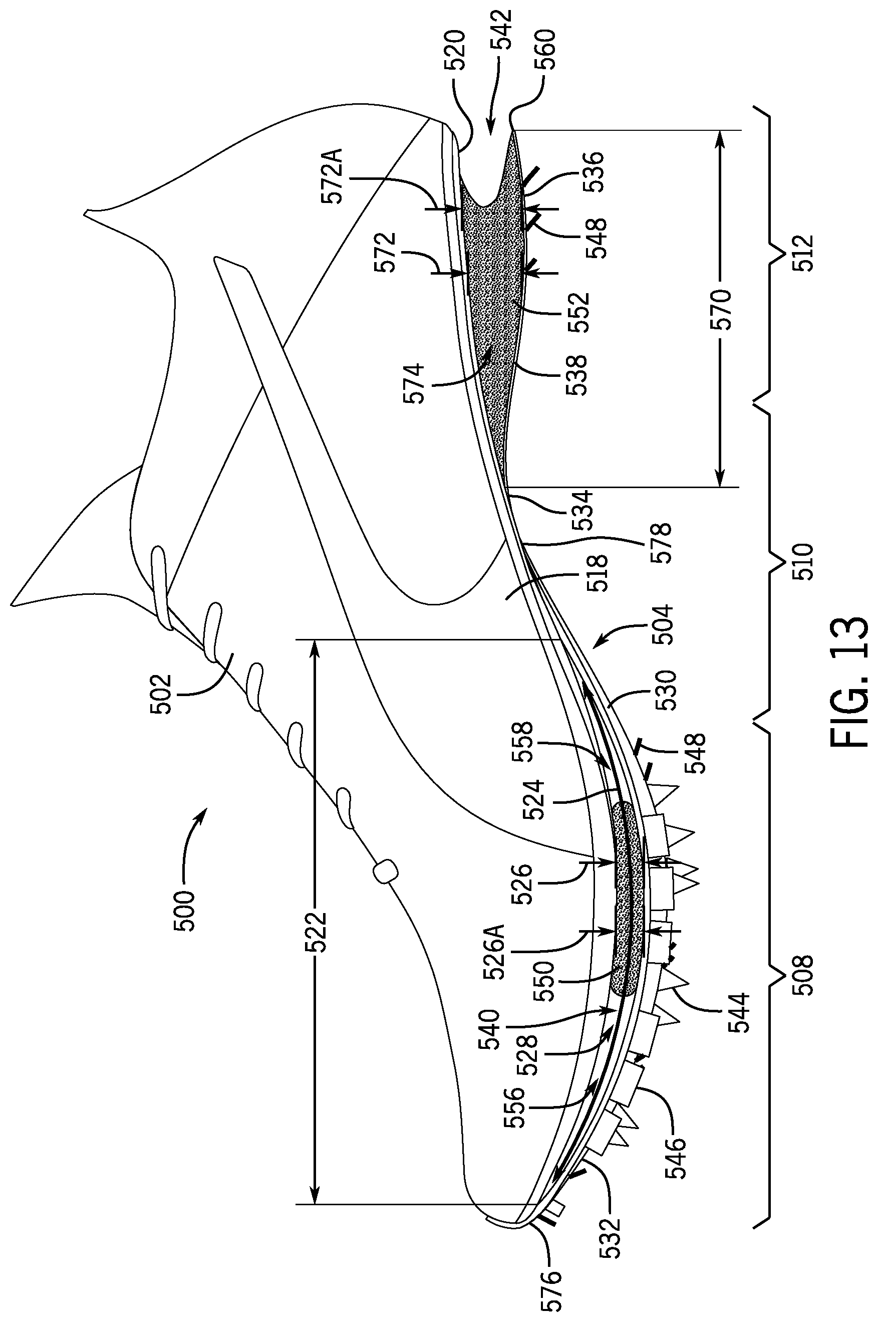 Patent US12426678 Figure 9 – Article of footwear having a sole plate