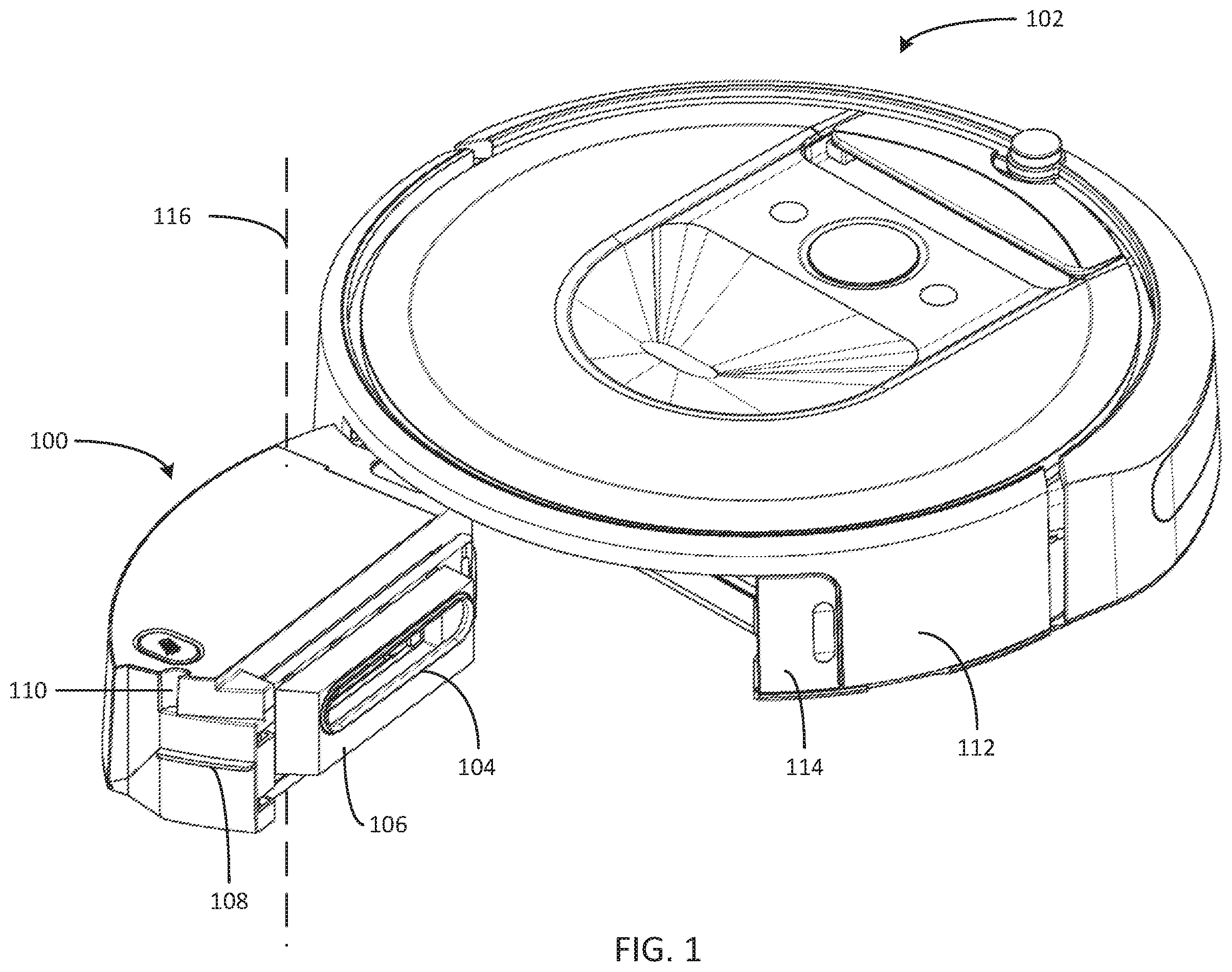 Patent US12426753 — Washable bin for a robot vacuum cleaner — Figure 1