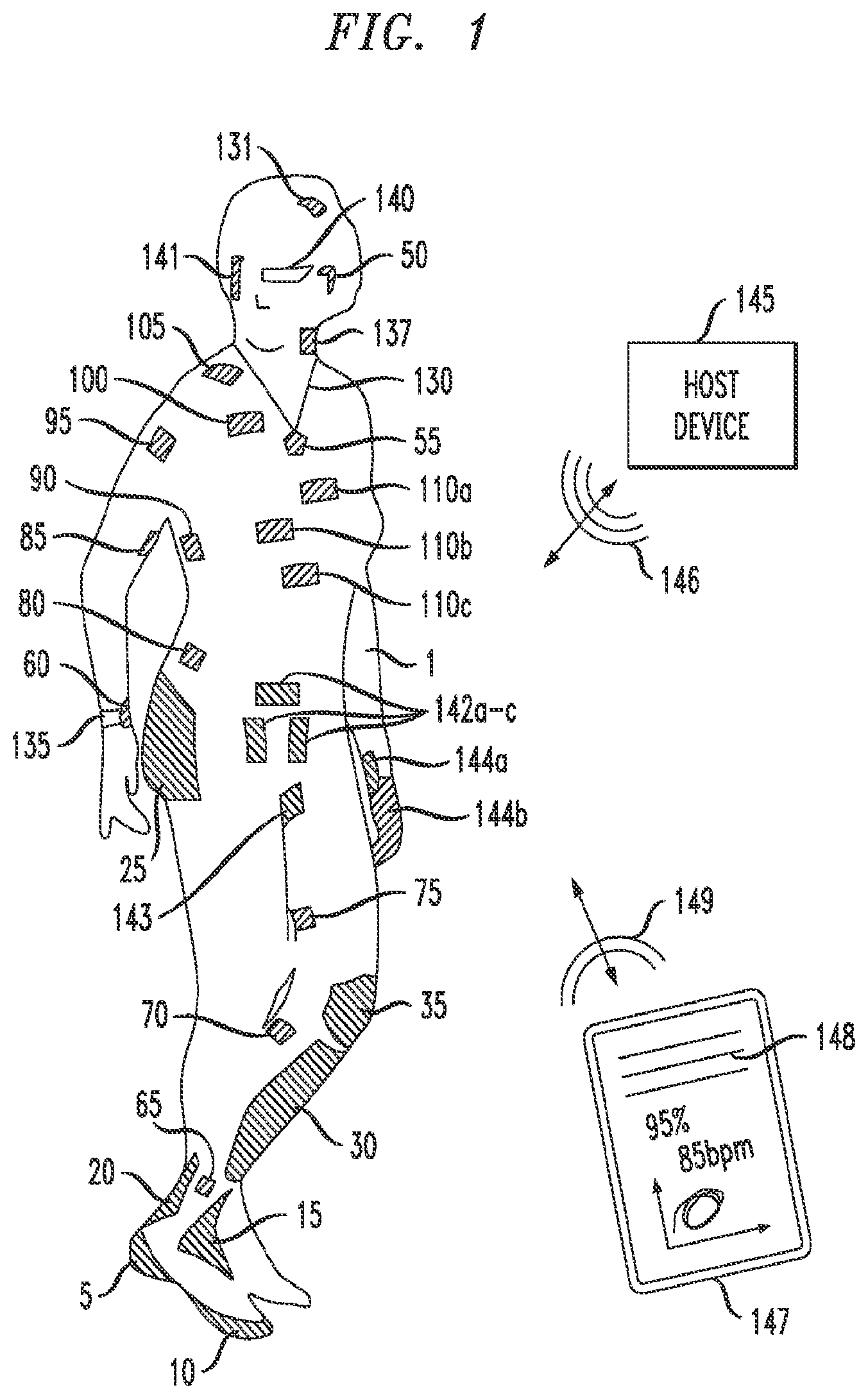 Patent US12426783 — Gateway device facilitating collection and management of data from a body area network to a study coordinating system — Figure 1