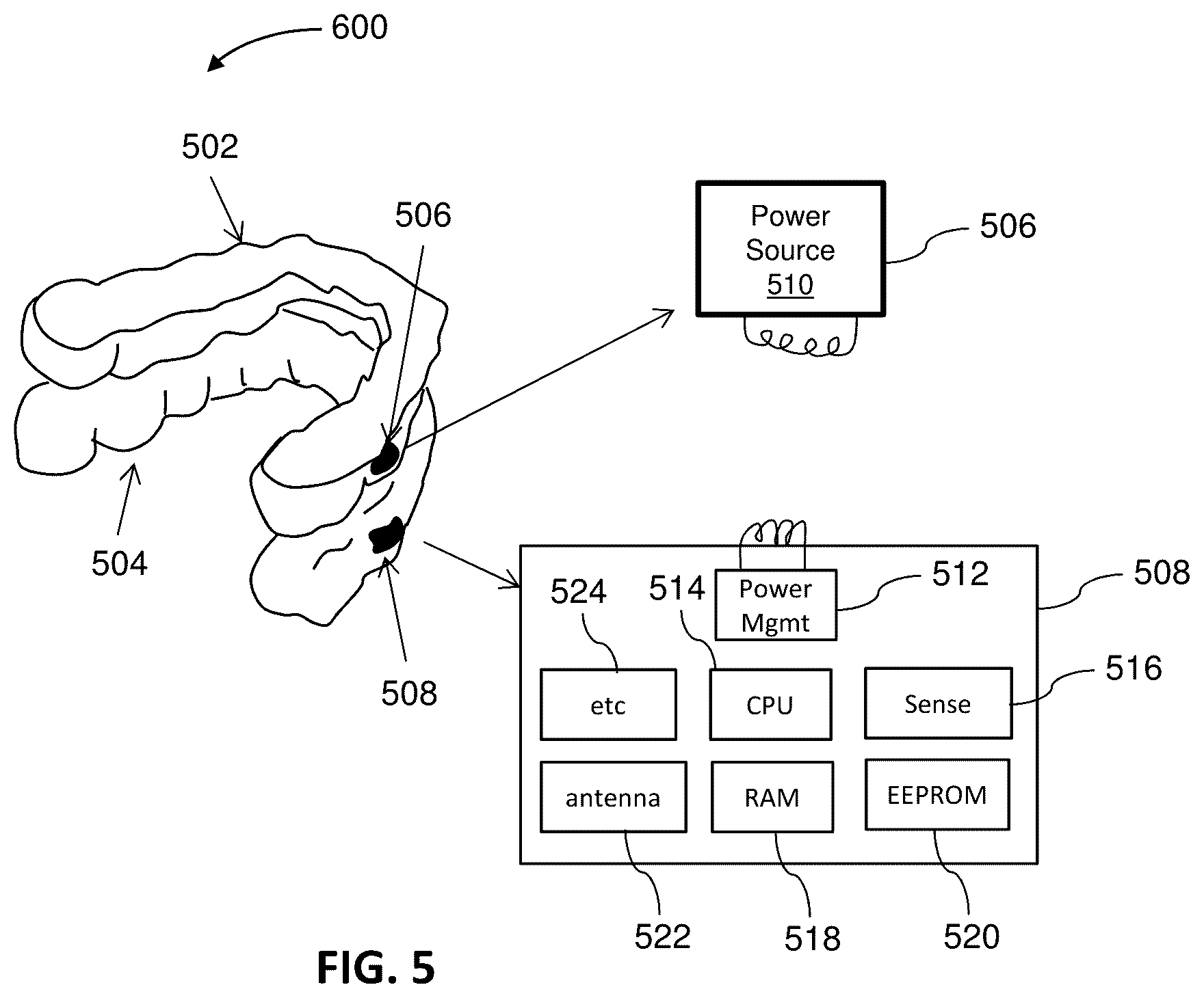 Patent US12426992 Figure 5 – Systems including orthodontic appliance cases and methods of use