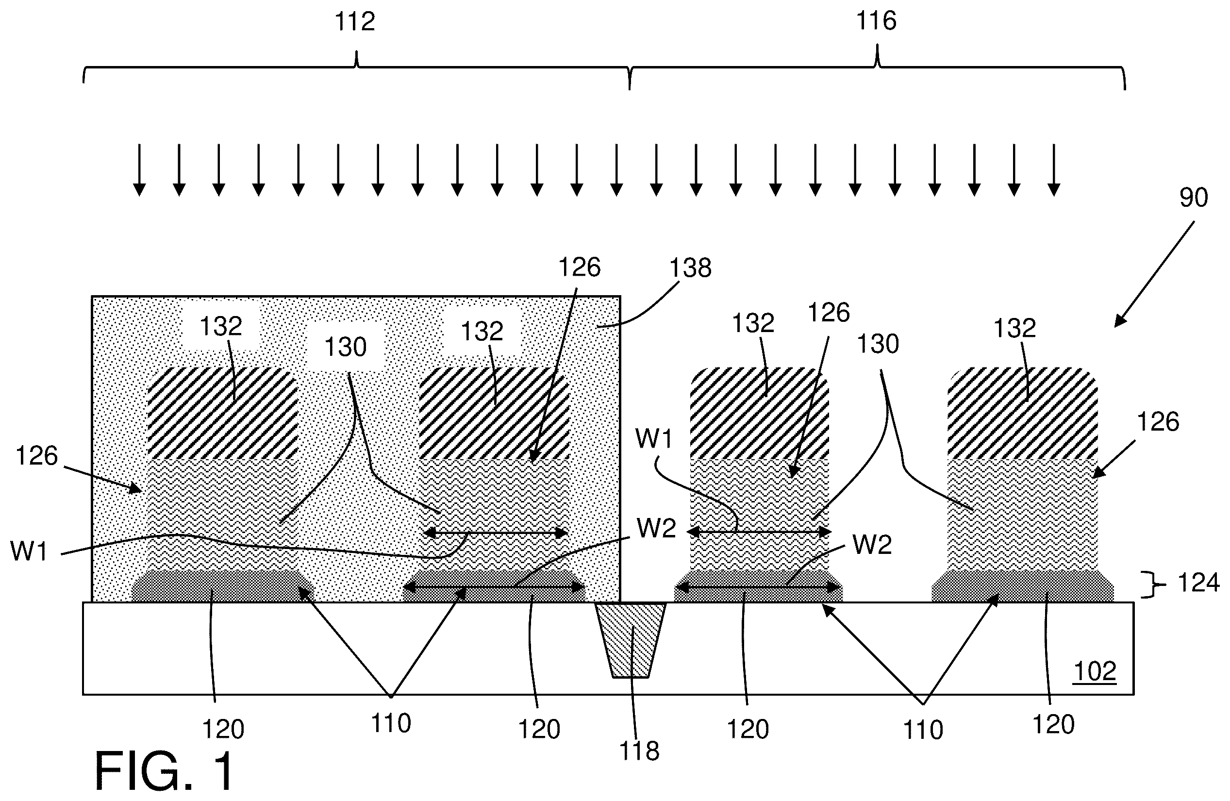 Patent US12433014 Figure 1 – Structure having different gate dielectric widths in different regions of substrate