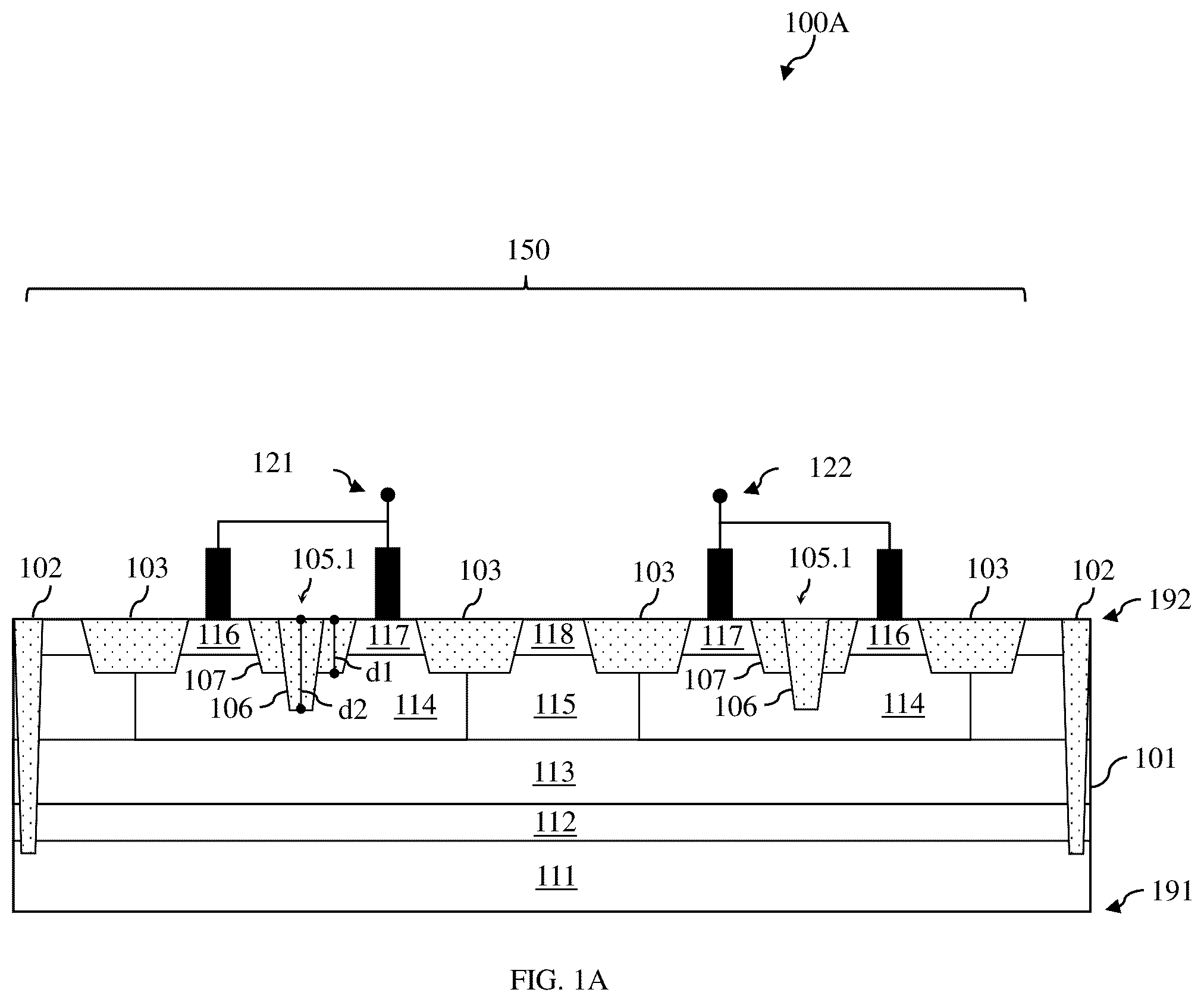 Patent US12433035 — Bi-directional semiconductor-controlled rectifier with dual-level isolation structures and method — Figure 1