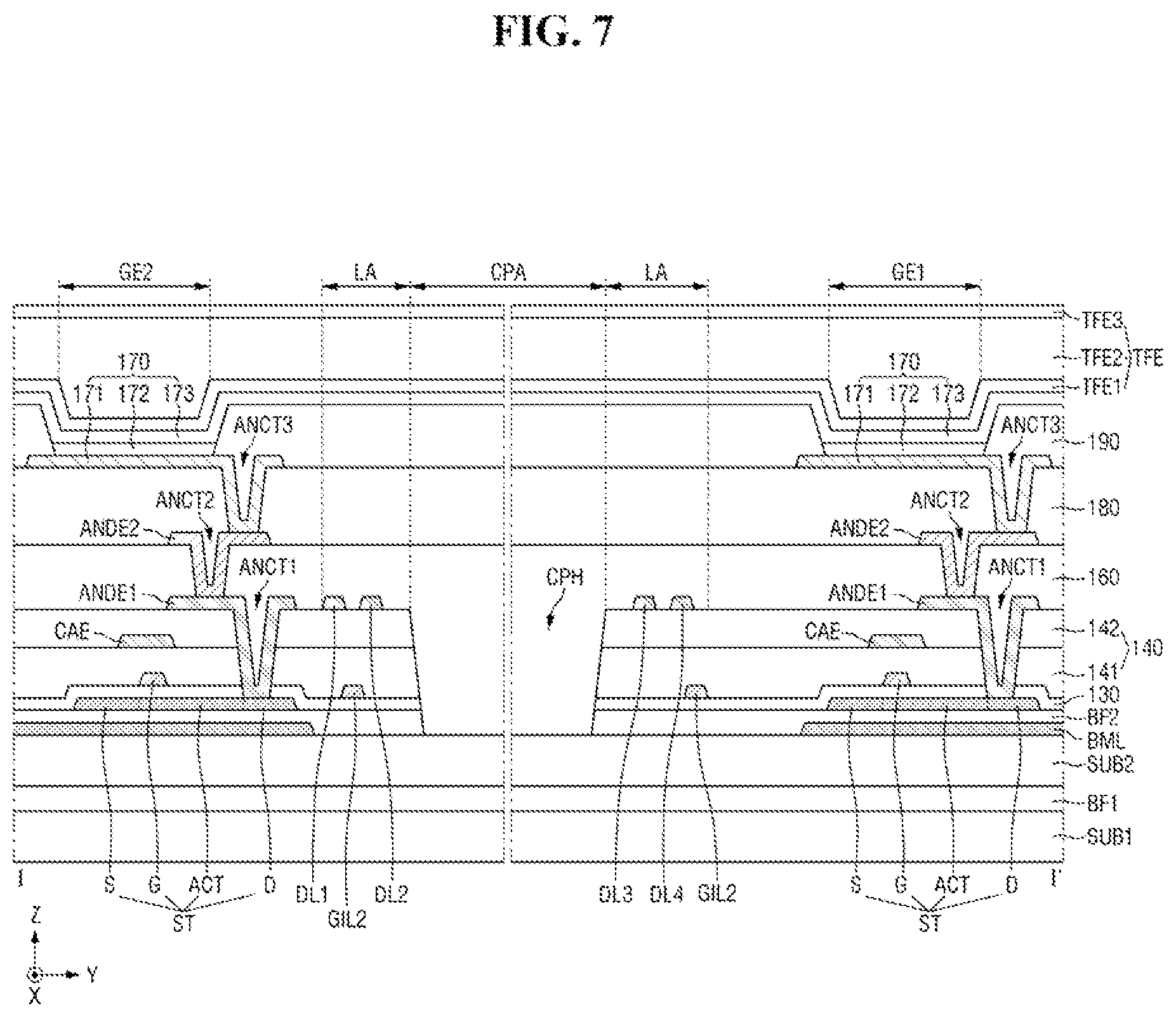 Patent US12433100 Figure 7 – Display device having crack prevention portions on a side portion and method of fabricating the same