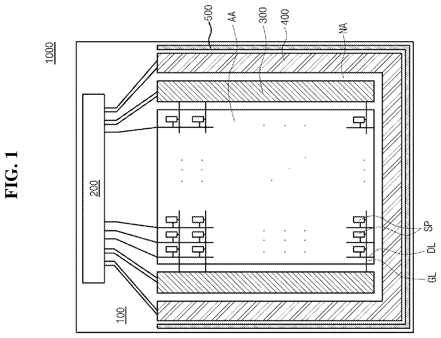Patent US12433107 — Display device including dam and crack detector — Figure 1
