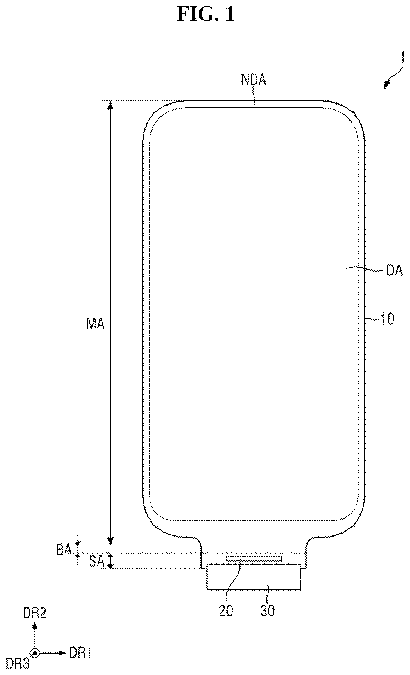Patent US12433110 Figure 1 – Display device with recess in insulating films