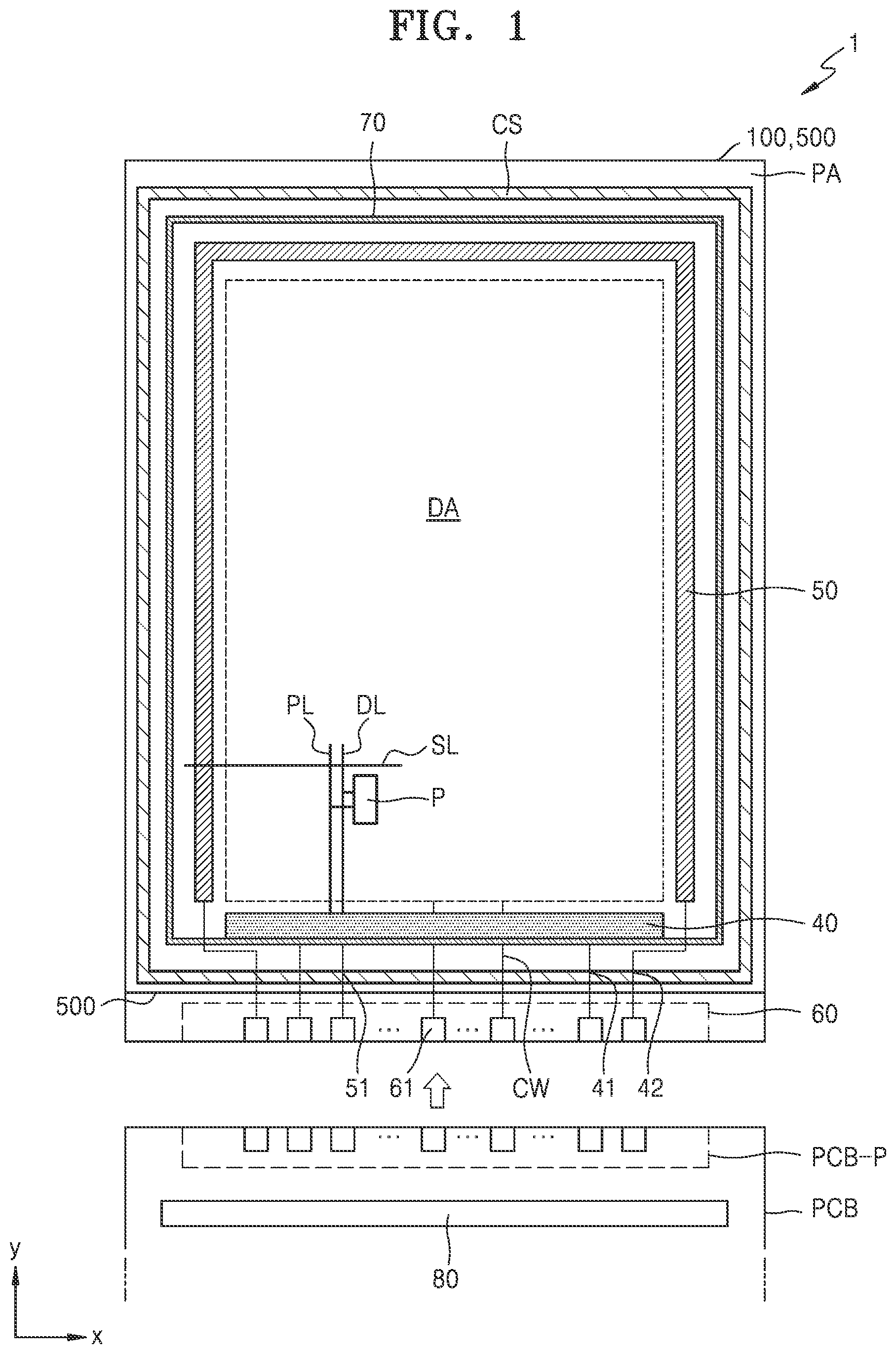 Patent US12433129 — Display apparatus having a bank layer including a first bank portion and a second bank portion — Figure 1
