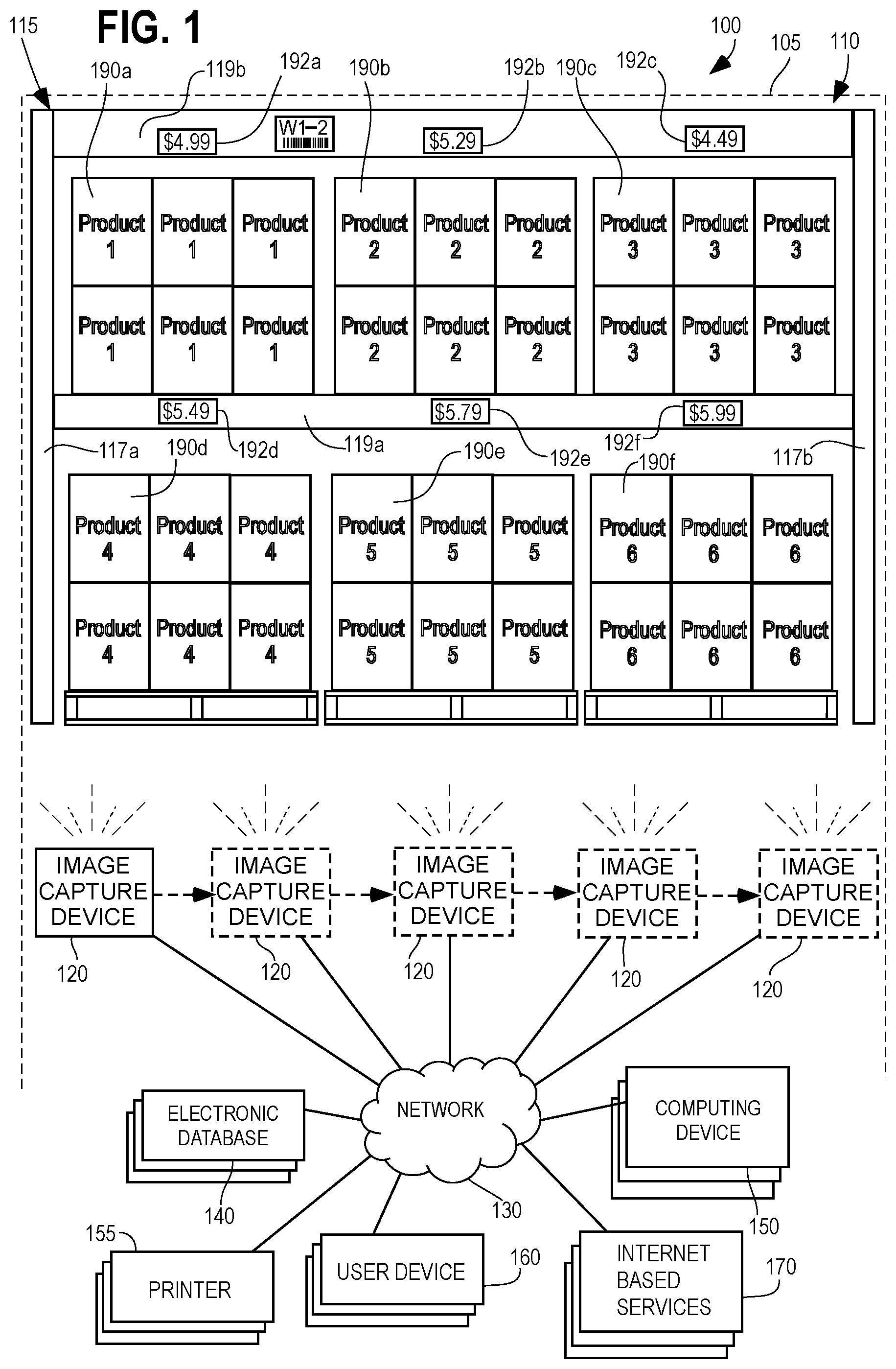 Patent US12437263 — Systems and methods of monitoring location labels of product storage structures of a product storage facility — Figure 1