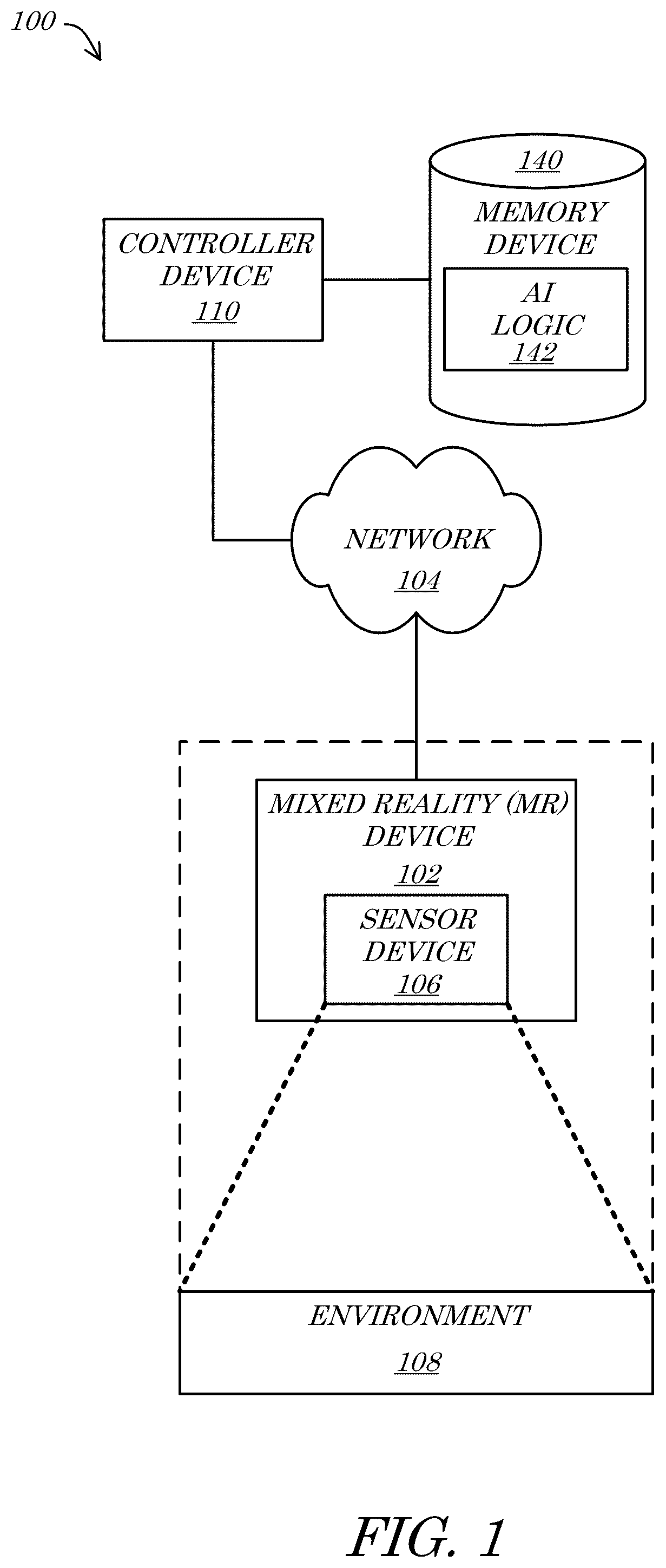 Patent US12437541 — Systems and methods for mixed reality (mr) and artificial intelligence (ai)-enhanced fire investigation — Figure 1