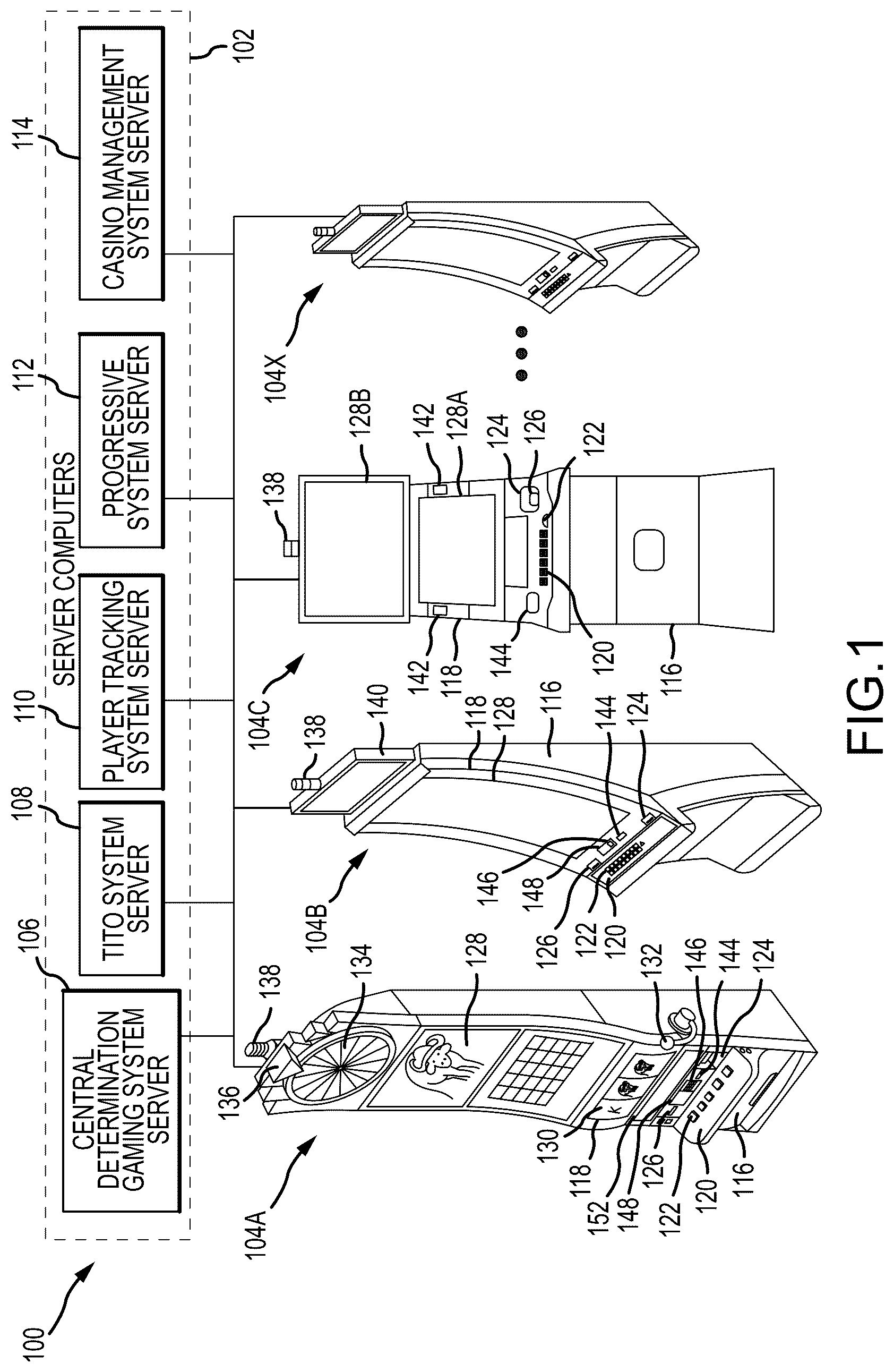 Patent US12437603 — Electronic gaming machine and methods for playing a hold and drop keno game — Figure 1