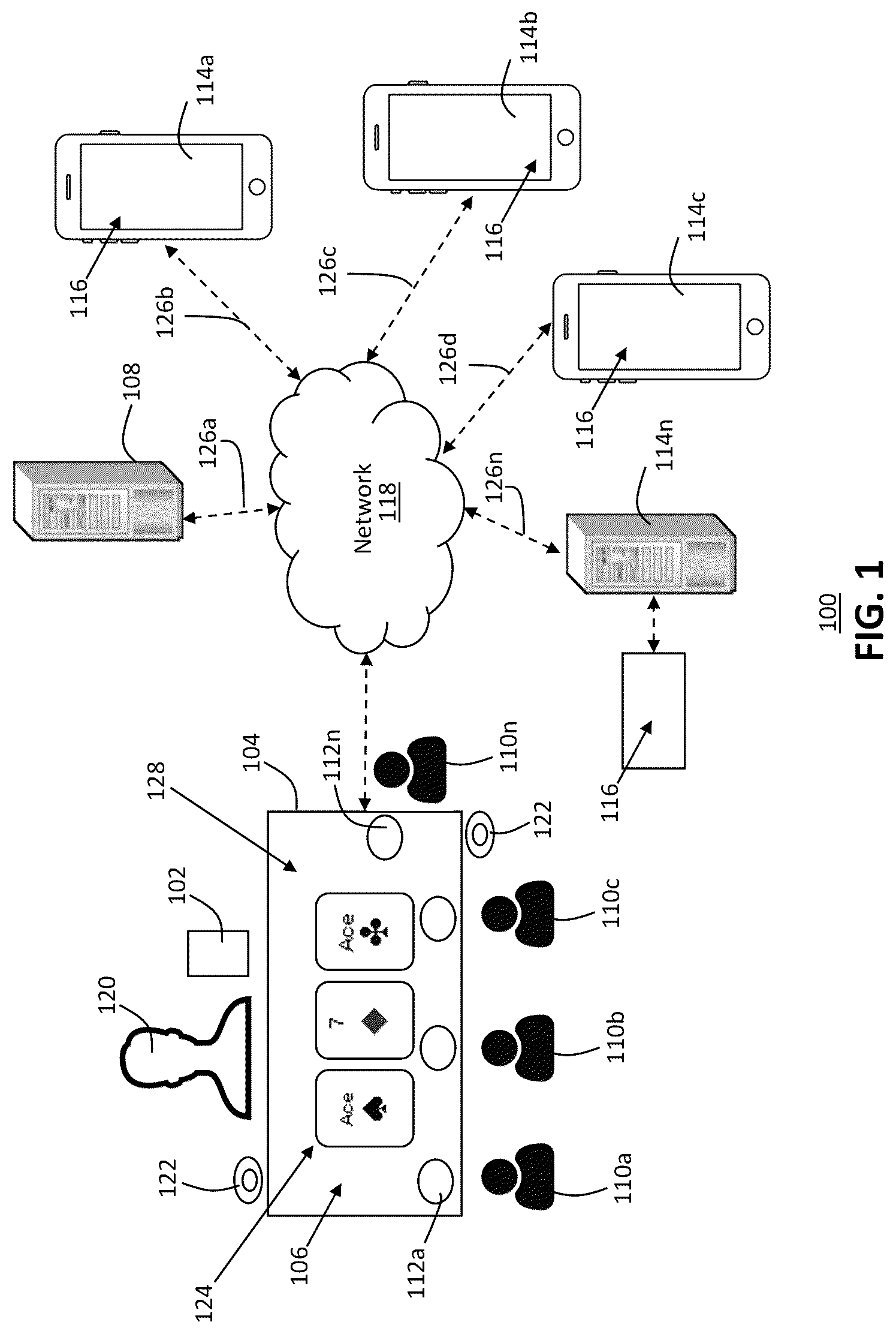 Patent US12437607 — Remote playing card game — Figure 1