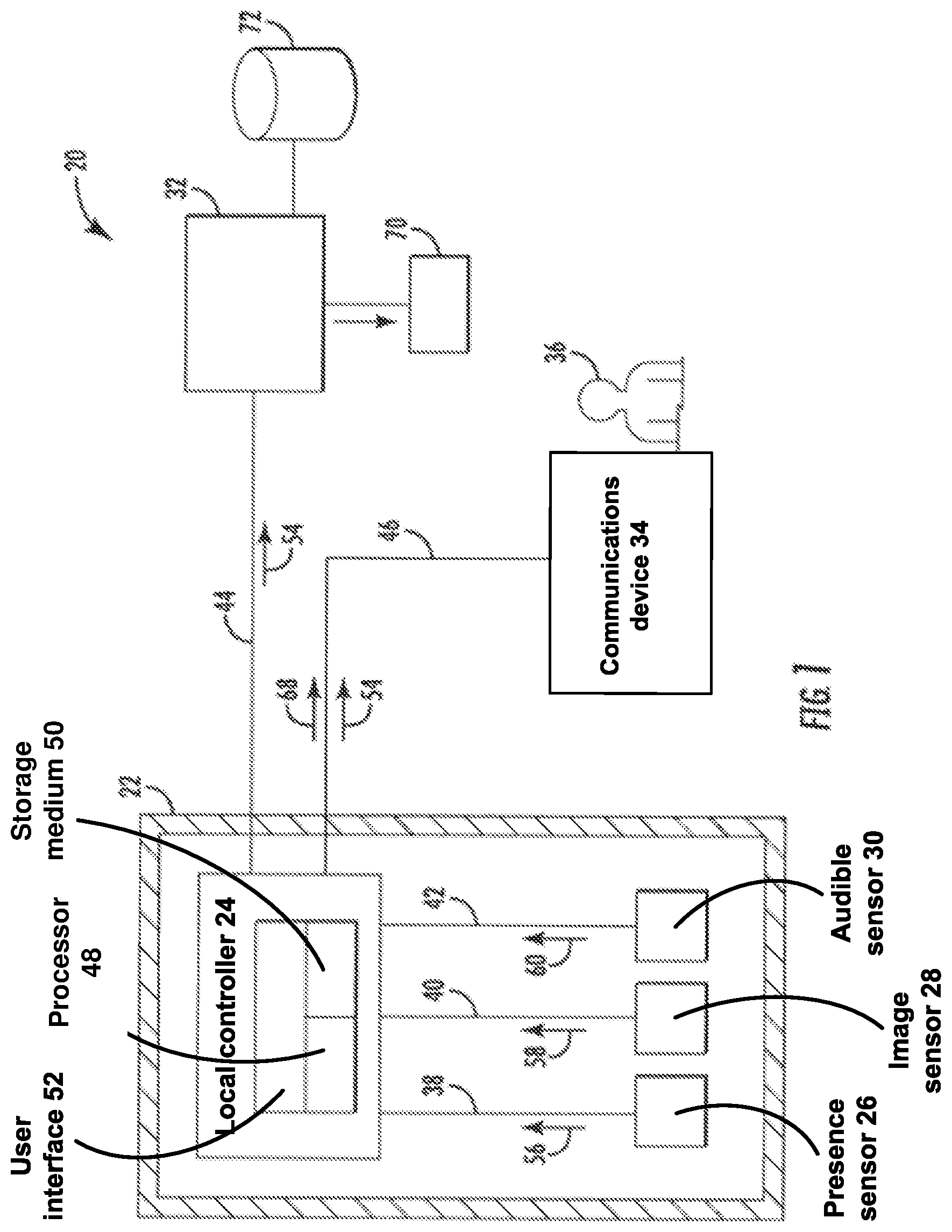 Patent US12437631 — Presence alert system with imaging and audio sensors for reducing false alarms — Figure 1